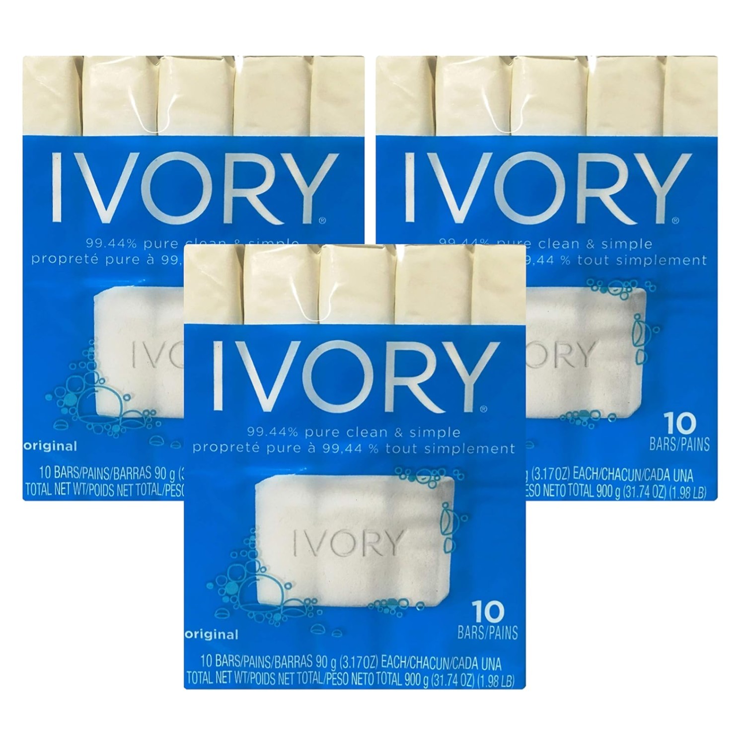 Ivory Soap, 3.17 Oz Bars 10 Each, Pack of 3 (30 Bars Total)