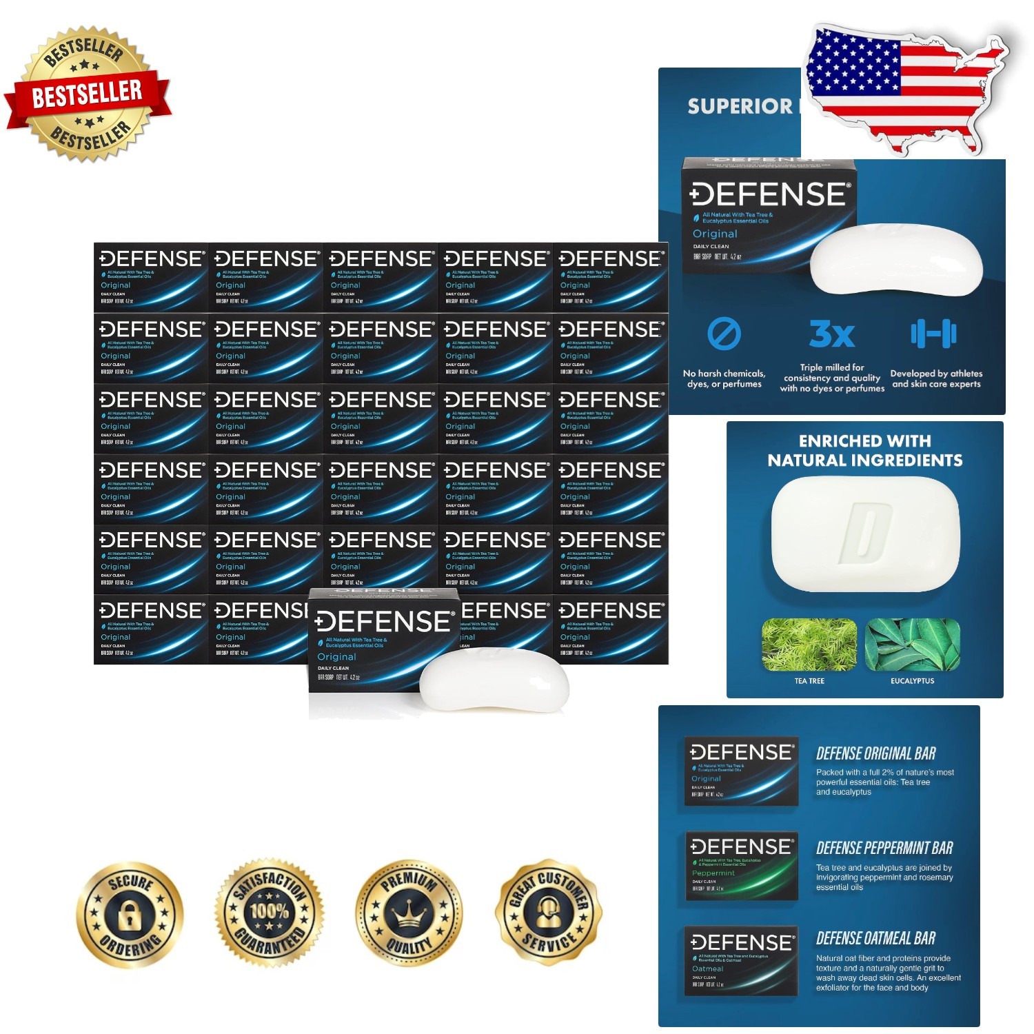 Men’s 30pk Tea Tree Bar Soap – Organic, Hypoallergenic Formula for Athletes