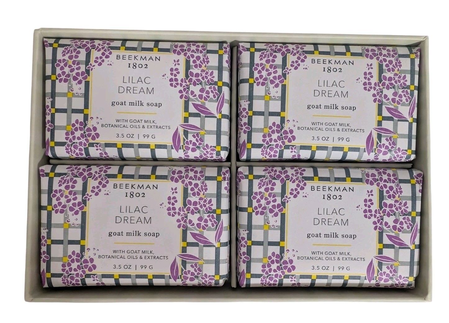 Beekman 1802 4 pc Goat Milk Soap Bar-Lilac Dream- 3.5 oz-NEW In Box
