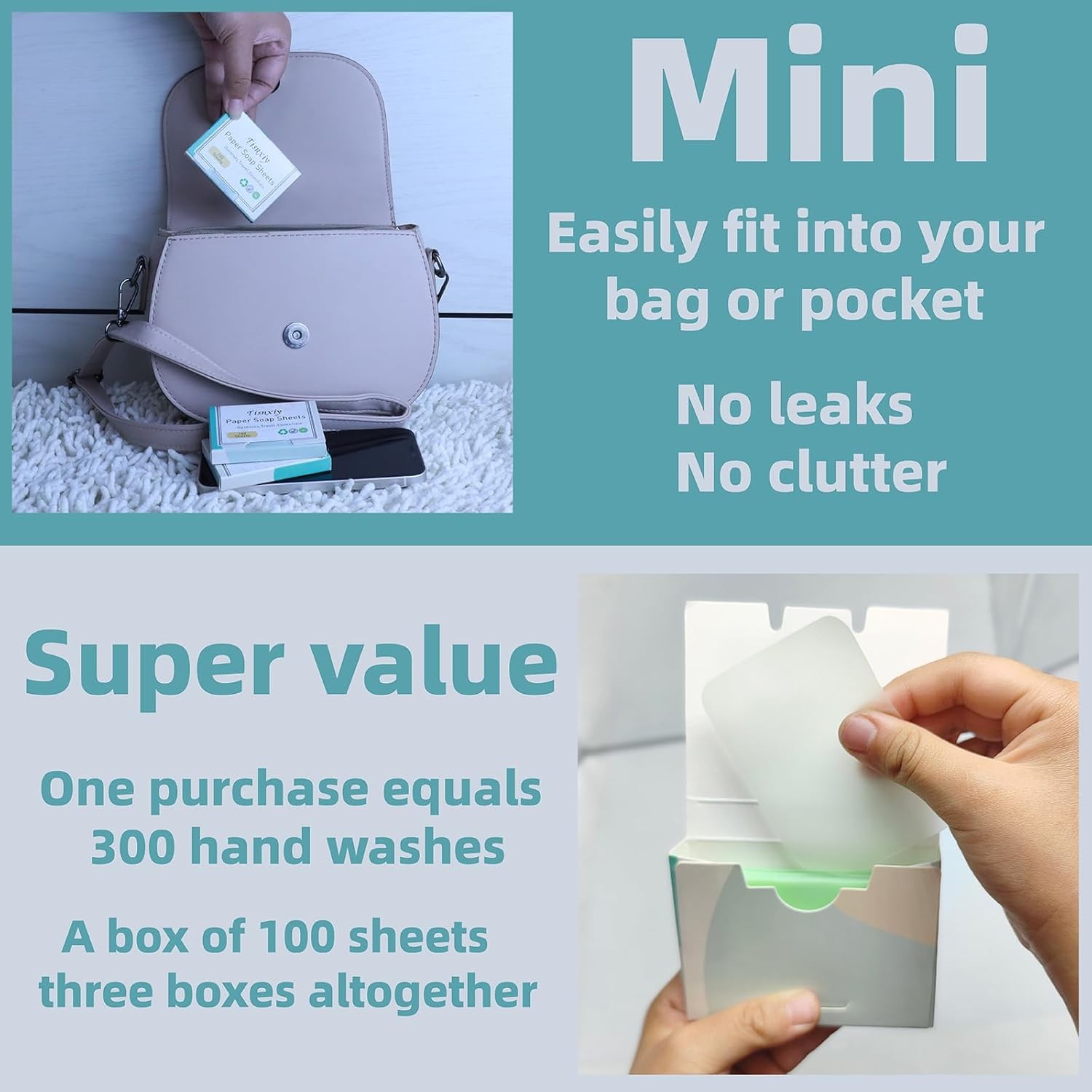 “300 Sheets Paper Soap Sheets Portable Travel Hand Soap for Camping Hiking Ros