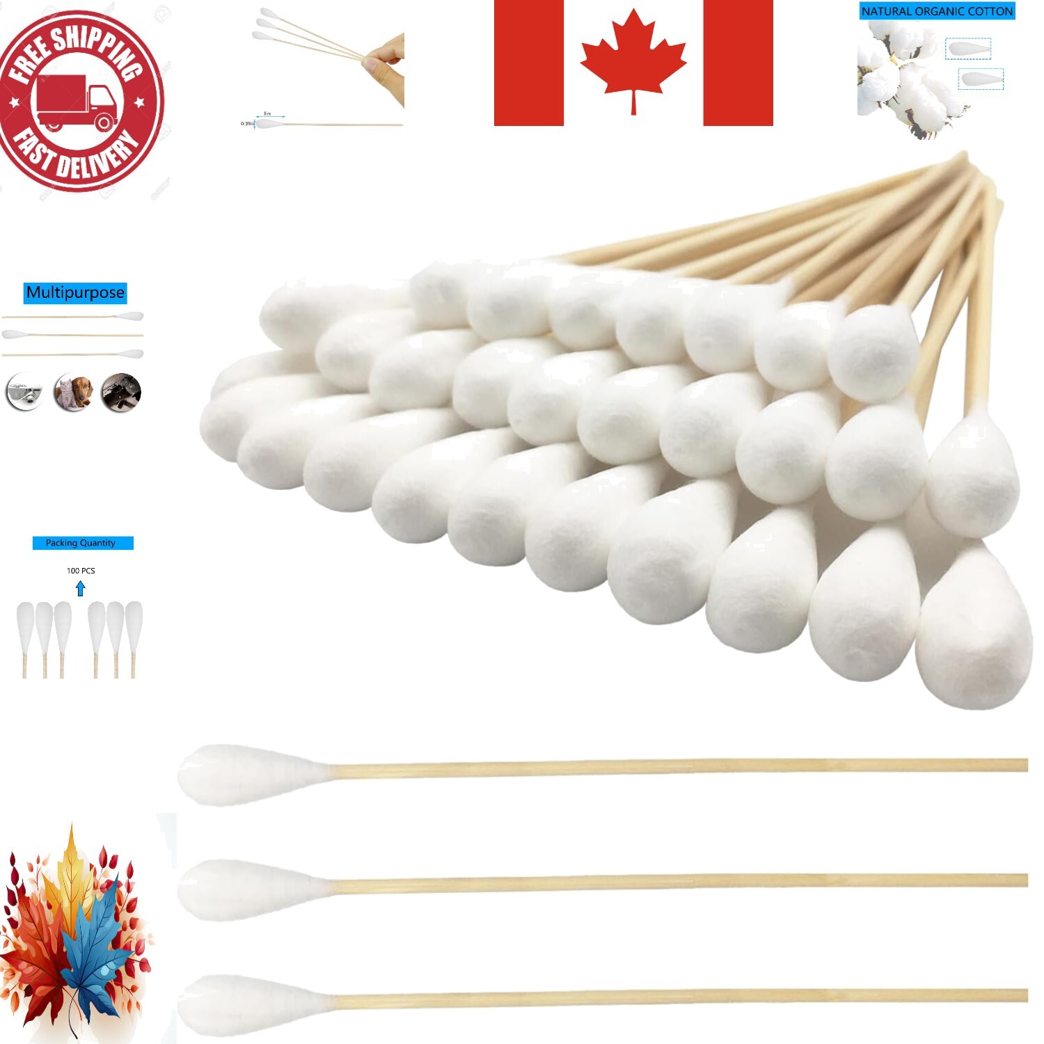 Versatile 6-Inch Cotton Swabs – Perfect for Dogs, Makeup & Various Crafts