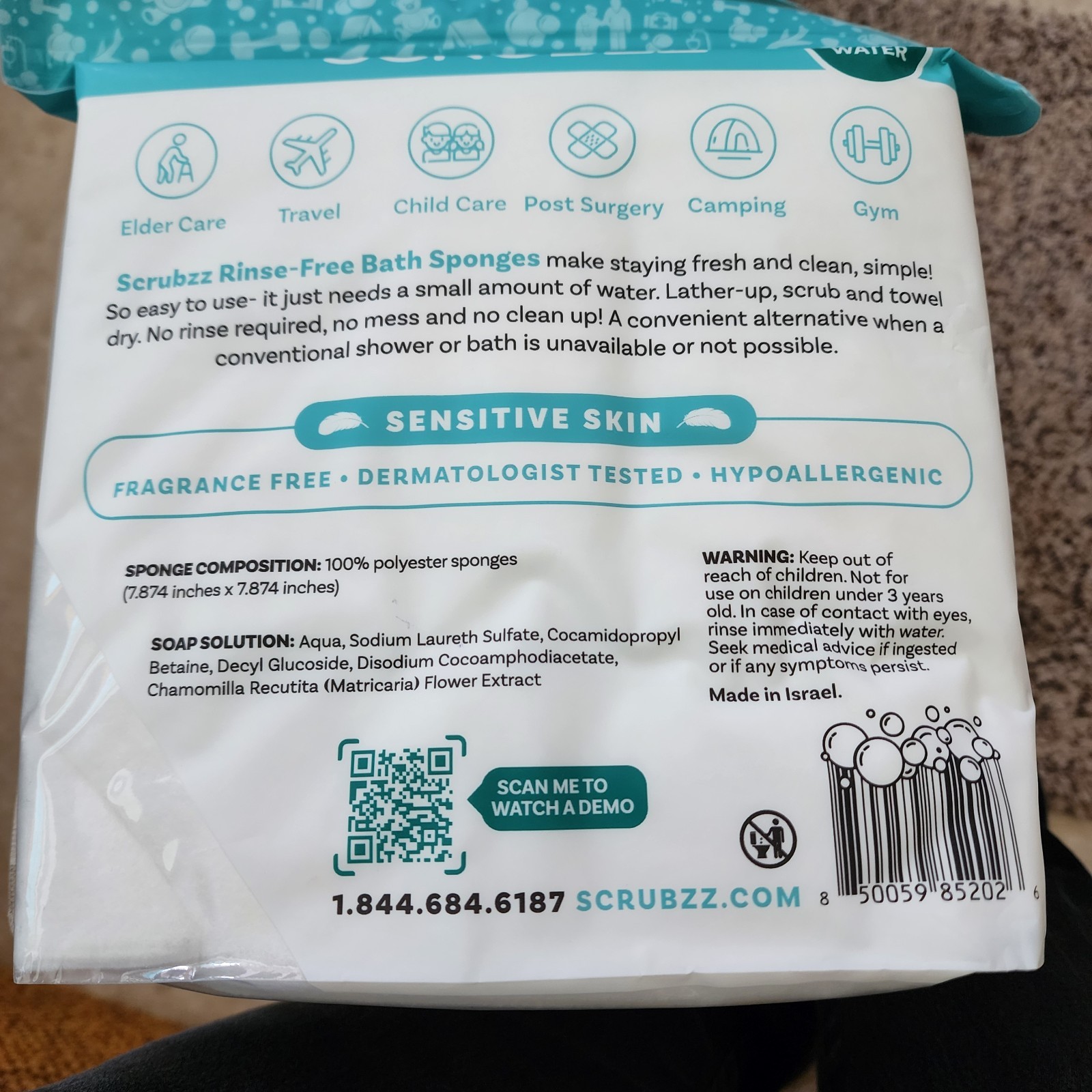 Scrubzz Rinse Free Bath Sponges for Senstive Skin 2 – 25ct Packs