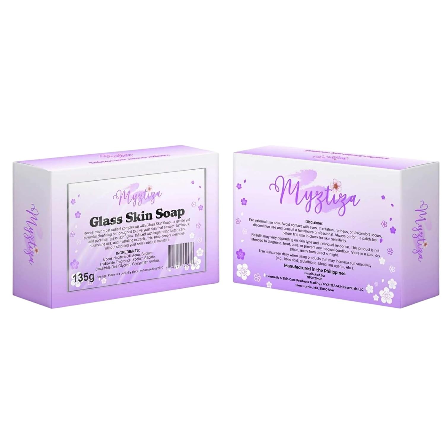 Myztiza Glass Skin Bar Soap for Face & Body – 2 Pack 135g Each