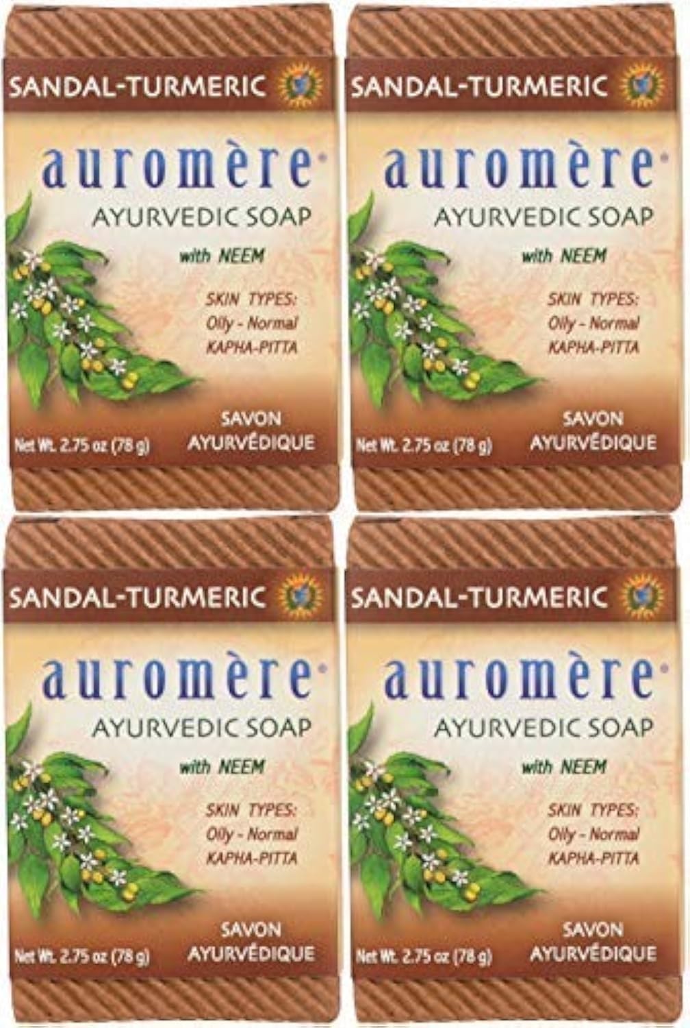 Auromere Ayurvedic Bar Soap, Sandal Turmeric (2.75 oz), 4 pack