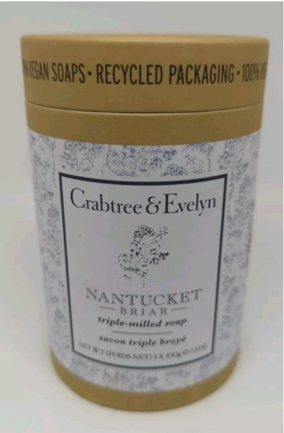 New Crabtree & Evelyn Nantucket Briar Soap Vegan Triple Milled Set of 3x100g NIB