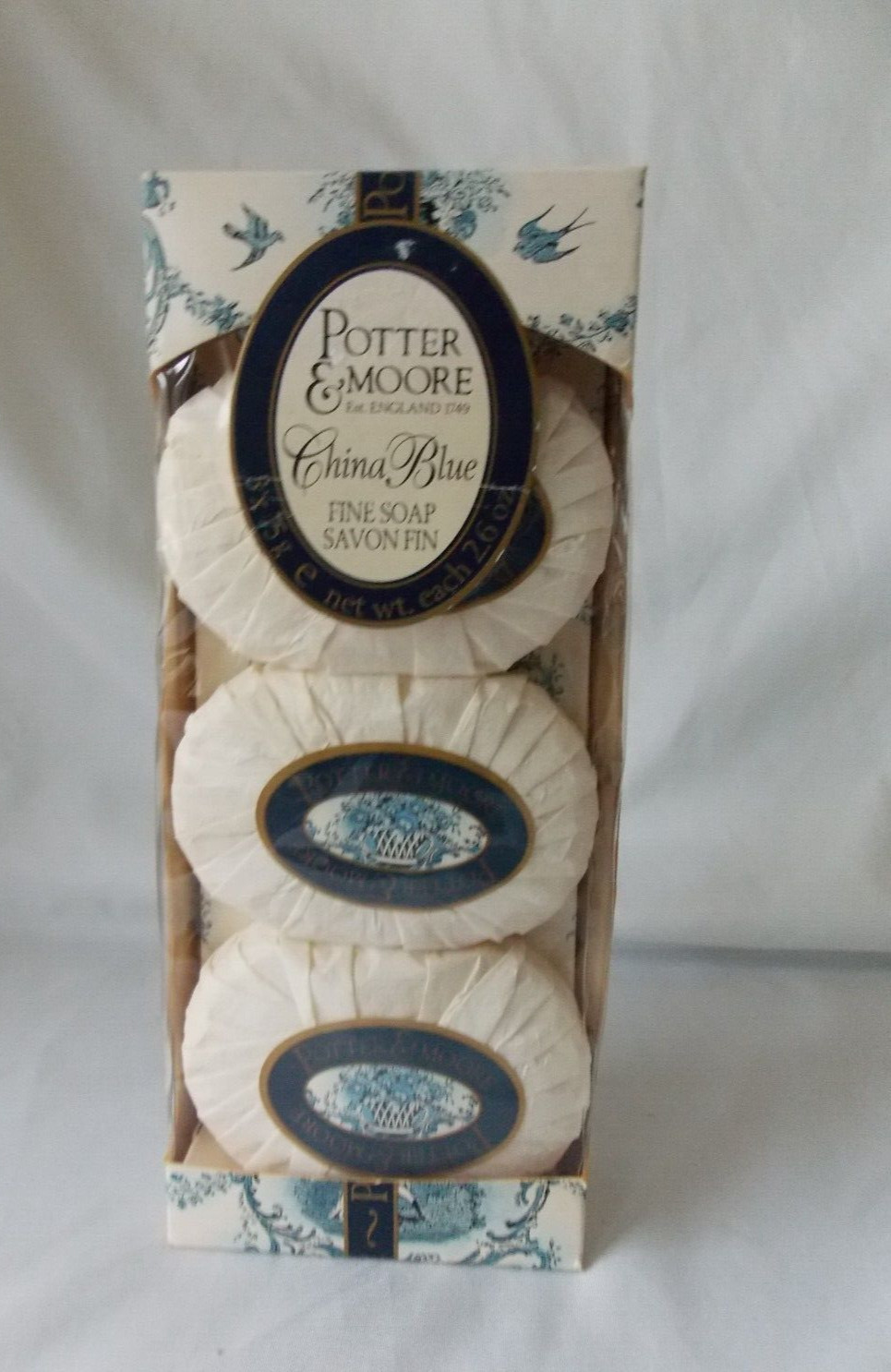 Potter & Moore China Blue Fine Soap 3 Bars England White Willow & Ginseng Vtg.