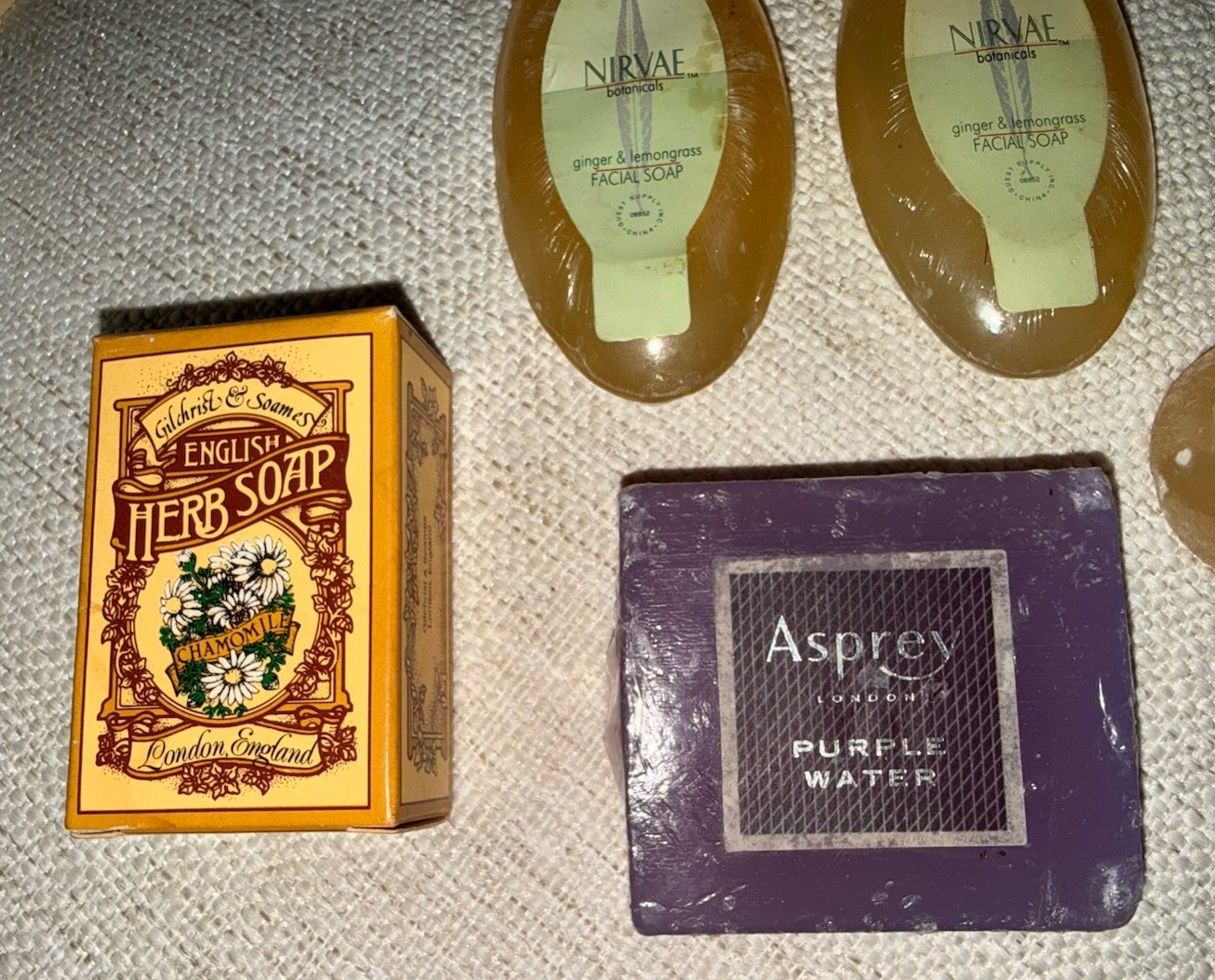 Lot of 5 Soaps ASprey Purple Water GIlchrist & Soames Travel Sizes