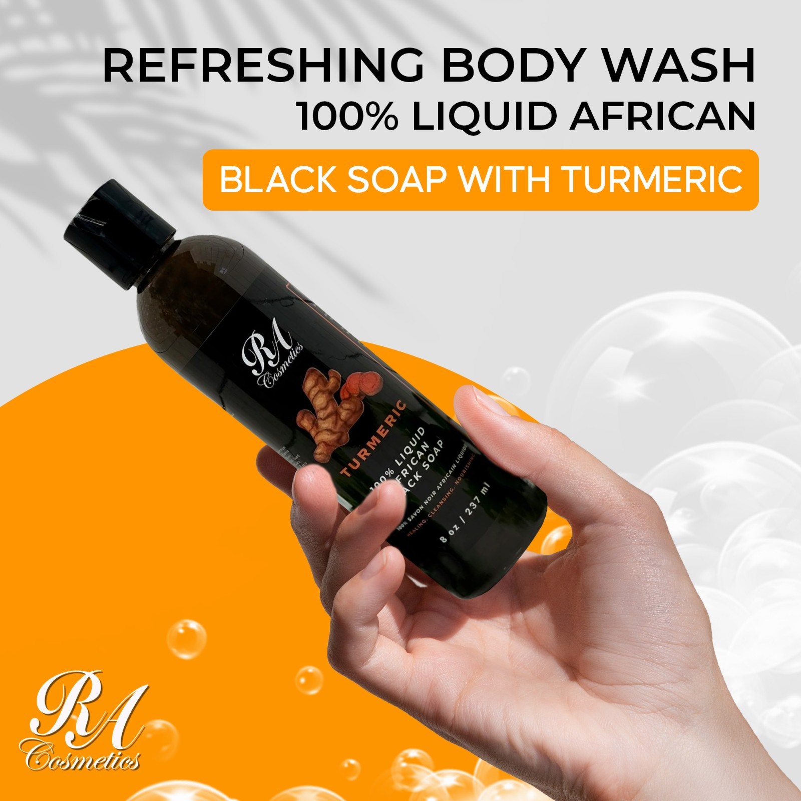 RA Cosmetics African Liquid Black Soap 8oz – Body & Face Wash – For Oily & Acne