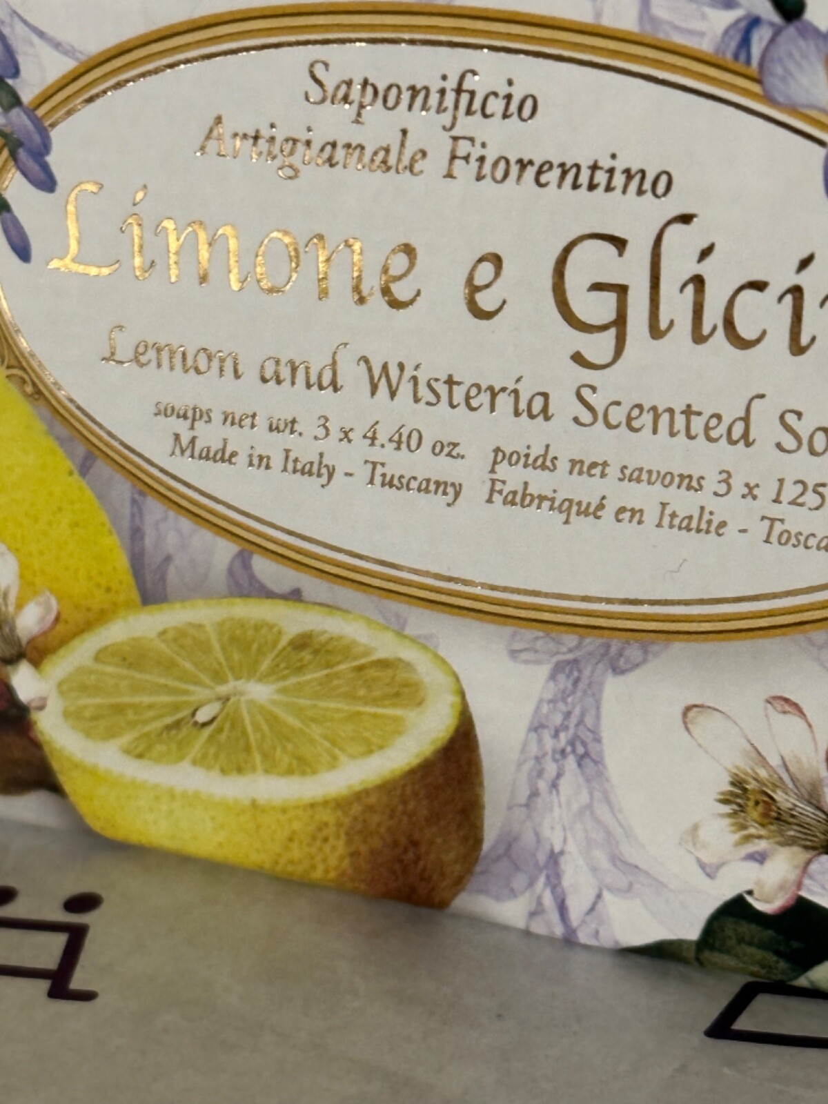 SAPONIFICIO ARTIGIANALE FIORENTINO *LEMON & WISTERIA * 3 x 4.40oz Handmade Soap