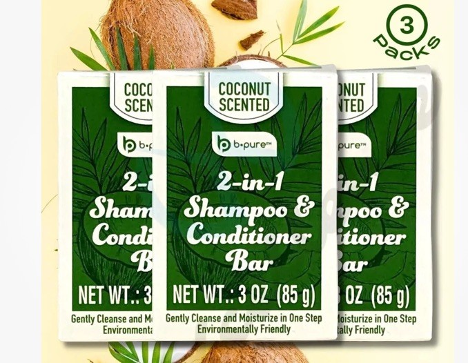 3pack b-pure 2-In/1 Shampoo & Conditioner Bar Coconut 3oz NEW travel or gym lot