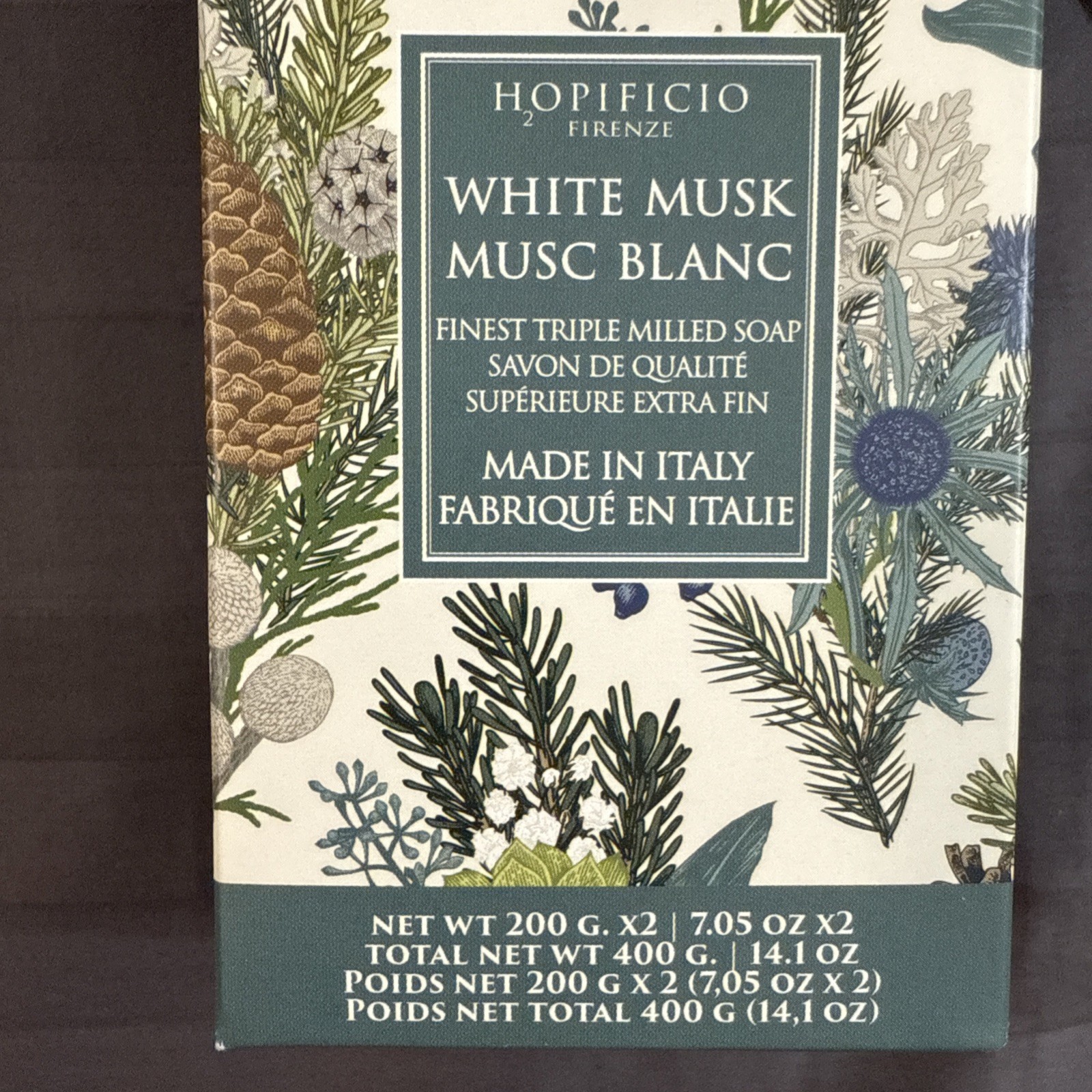 HOPIFICIO WHITE MUSK Triple Milled Soap Bar 2×7.05 Oz Christmas GIFTBOX