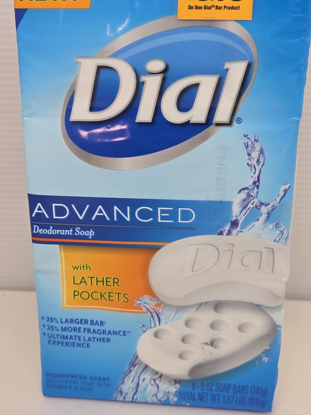 Dial Advanced Deodorant Soap 6 Bars Hydrofresh Scent w/ Lather Pockets SEALED