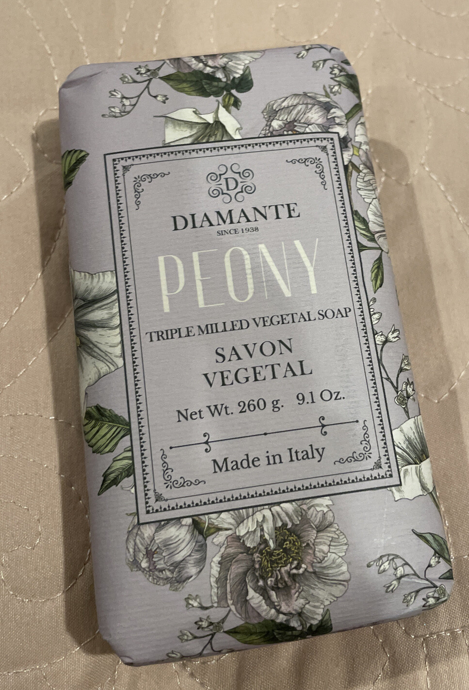 Diamante Peony Triple Milled Vegetal Soap 9.1oz Made in Italy