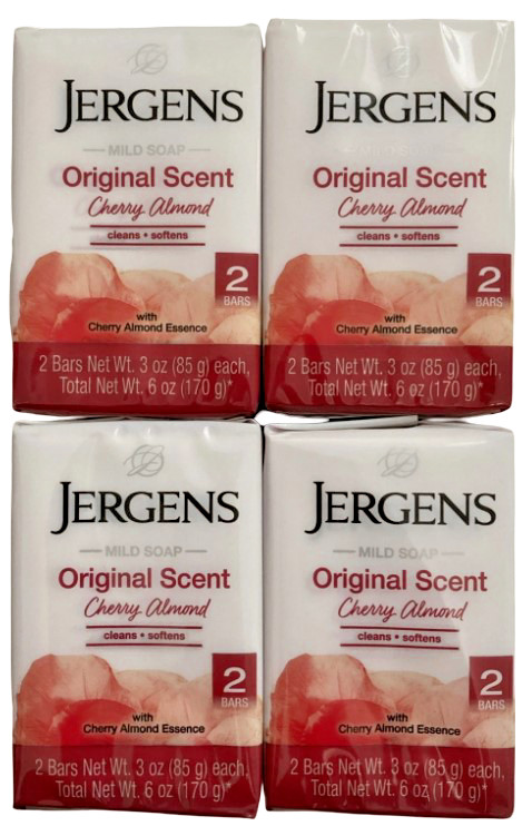 Jergens Cherry Almond Mild Soap Original Scent – 8 Bars (4x 2 Pack) – 3 Oz Each