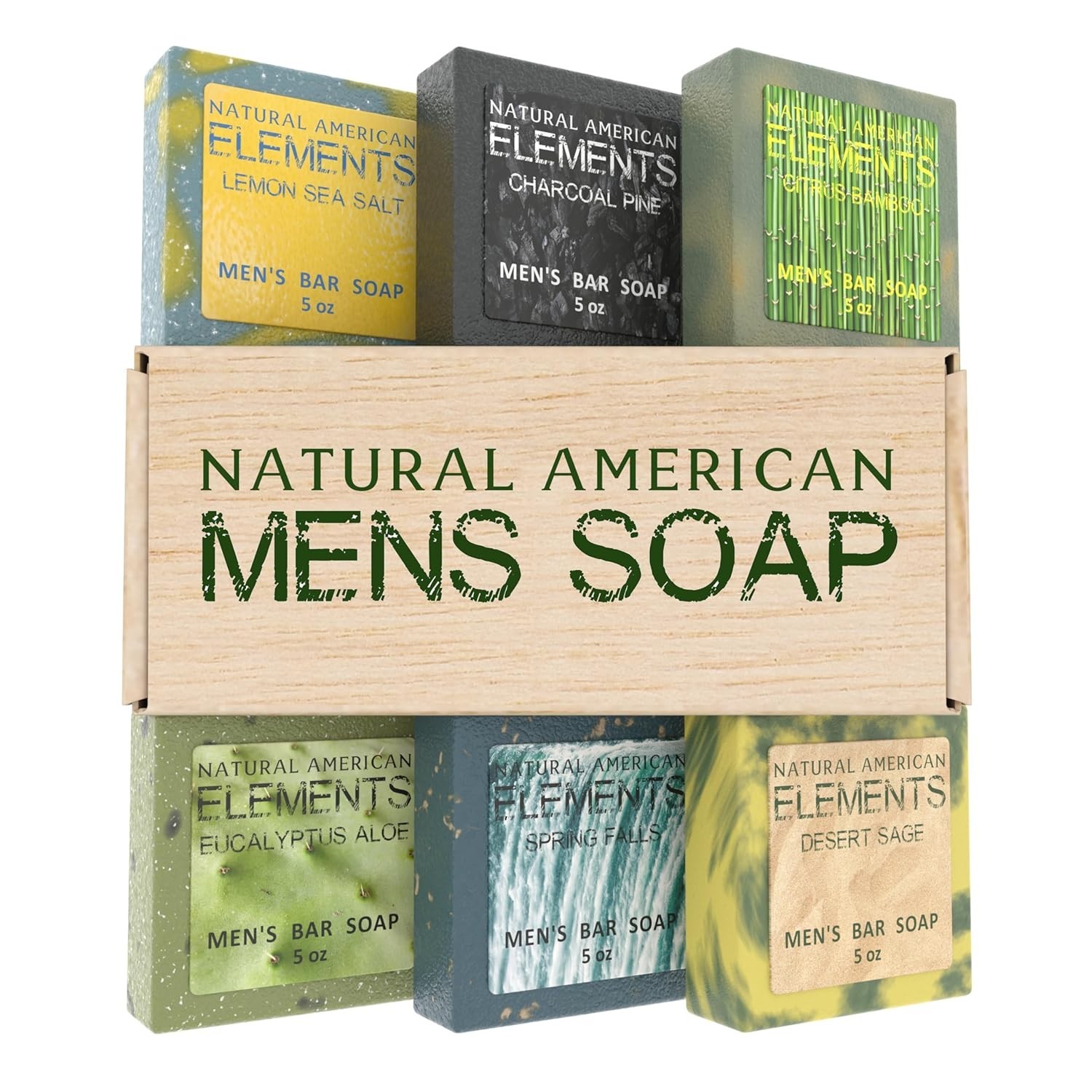 ELEMENTS Mens Bar Soap – Masculine Scents, 100% Natural Soap for Men – Essent…