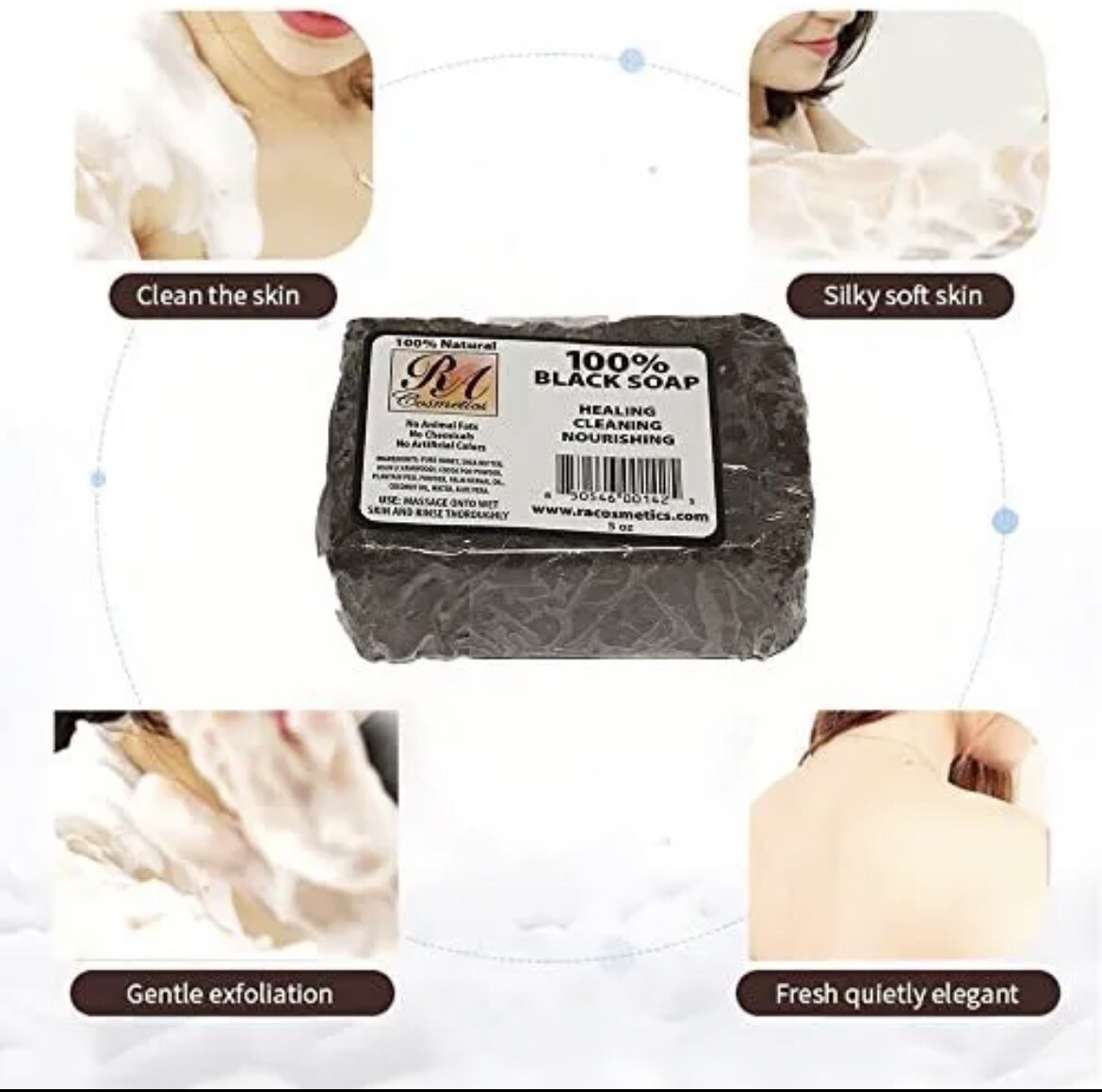 RA Cosmetics 100% Natural Black Soap Heals Nourishes Cleans Face Body Hair 5oz
