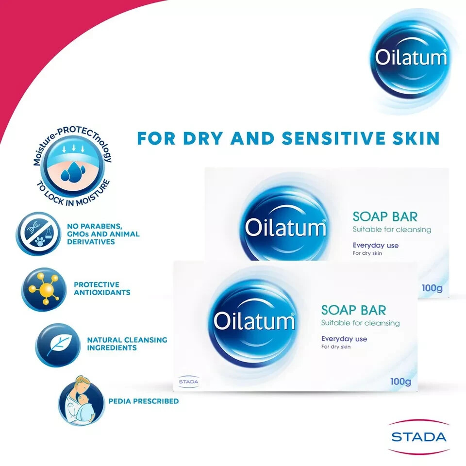 NEW! 2x OILATUM Bar SOAP For Dry Skin (100g) Gently Cleanses Moisturizes