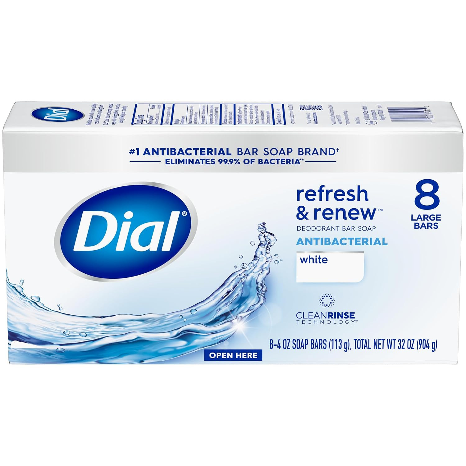 Antibacterial Bar Soap, Refresh & Renew, White, 4 Oz, 32 Bars