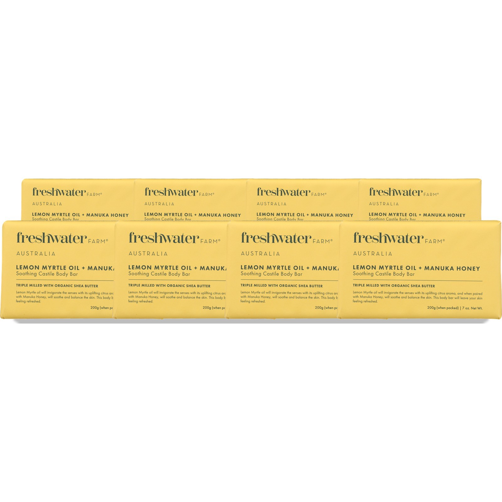 Freshwater Farm Castile Body Bar With Lemon Myrtle Oil And Manuka Honey 8 Pack