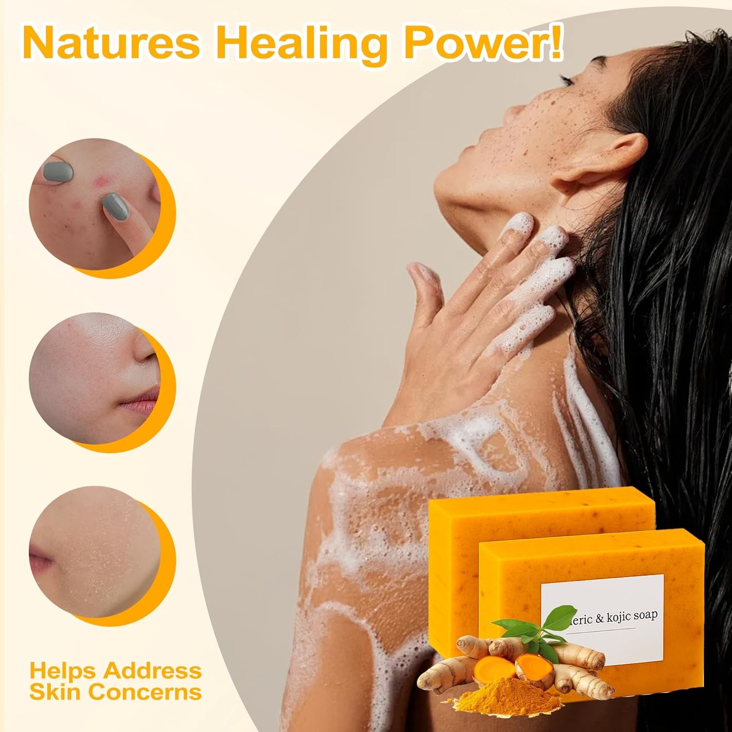 3-Pack Turmeric Soap Bar Lemon Kojic Acid Brightening Skin Glow