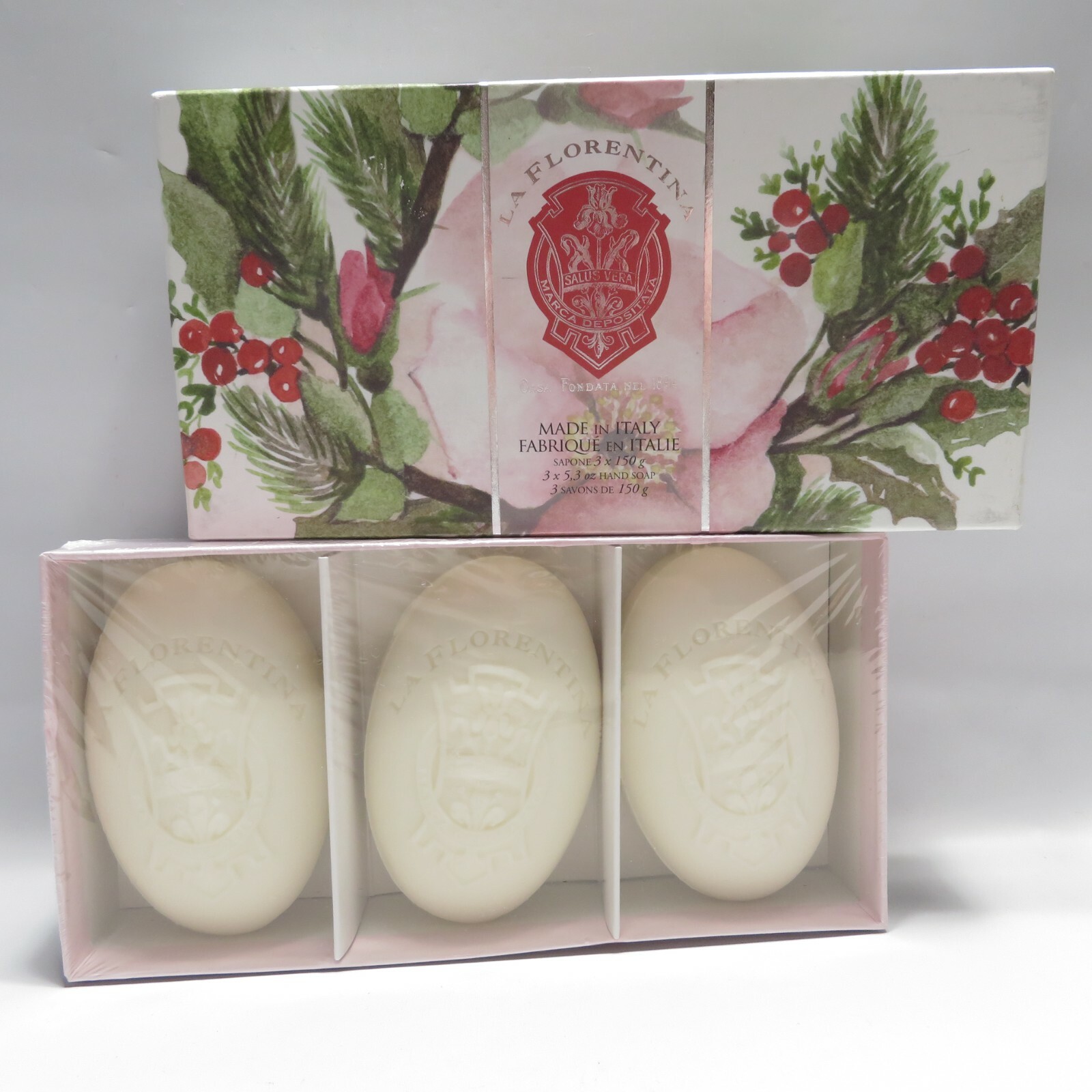 La Florentina Rose Luxury Hand Soap 5.3 oz x3 Bars Casa Fondata Florence Italy
