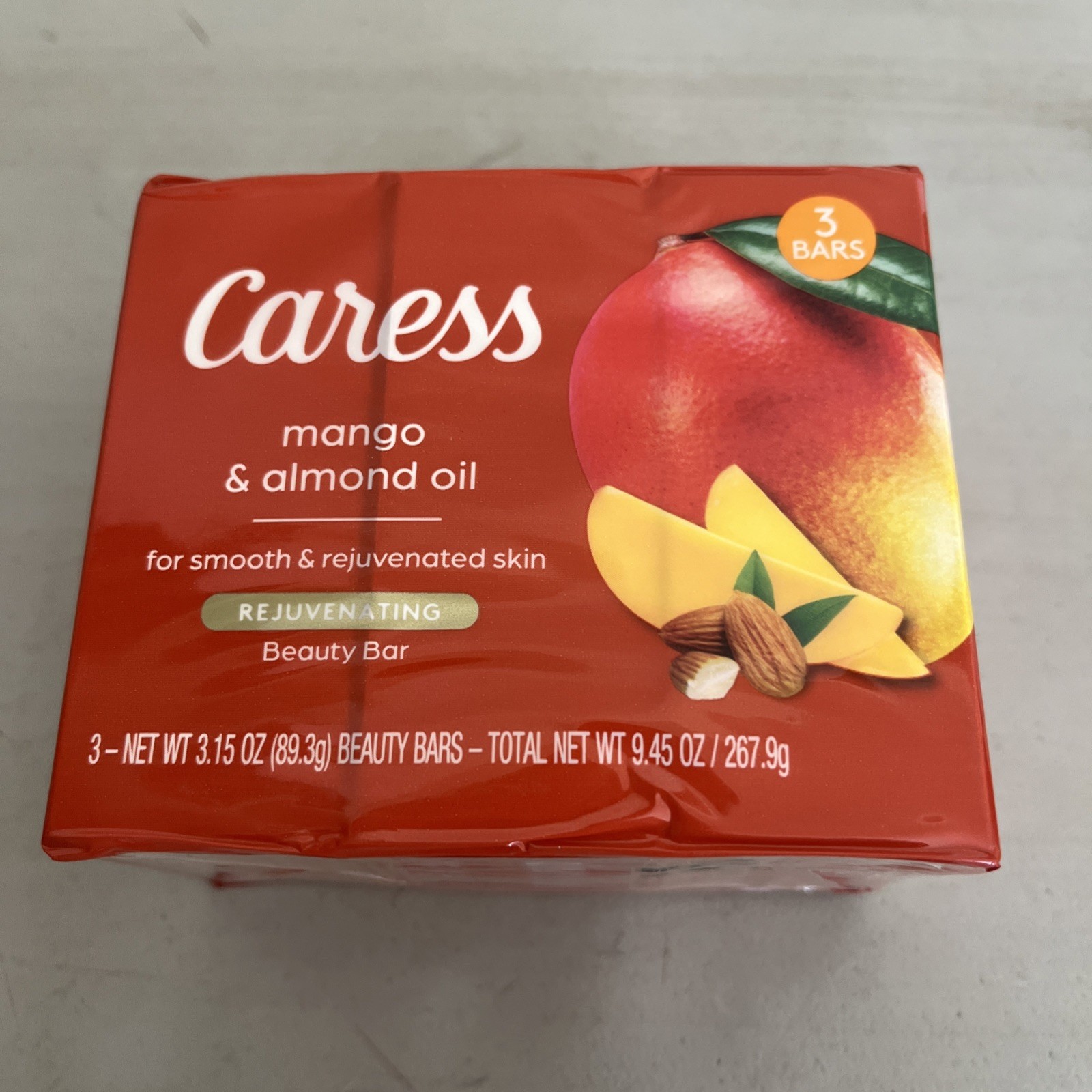 3 pack CARESS MANGO & ALMOND OIL Rejuvenating bar soap beauty 3.15 oz each NEW