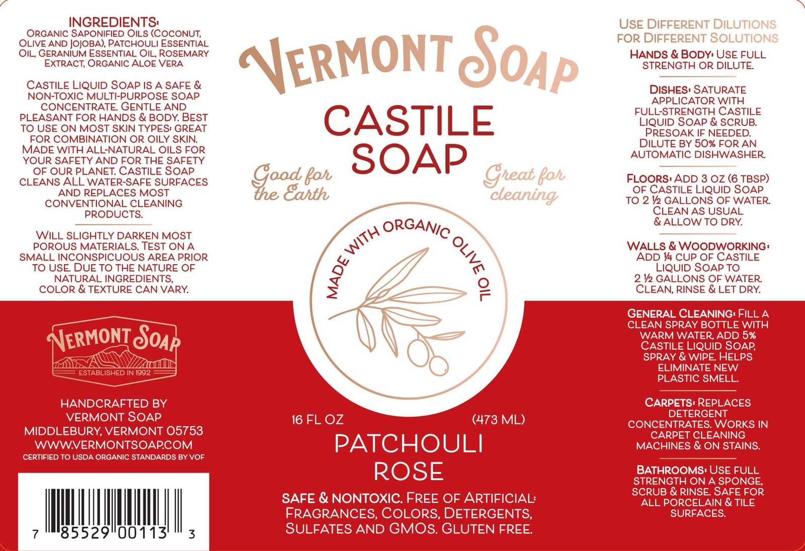 Vermont Castile Soap Patchouli Rose, Gentle Liquid Soap for Sensitive Skin & …