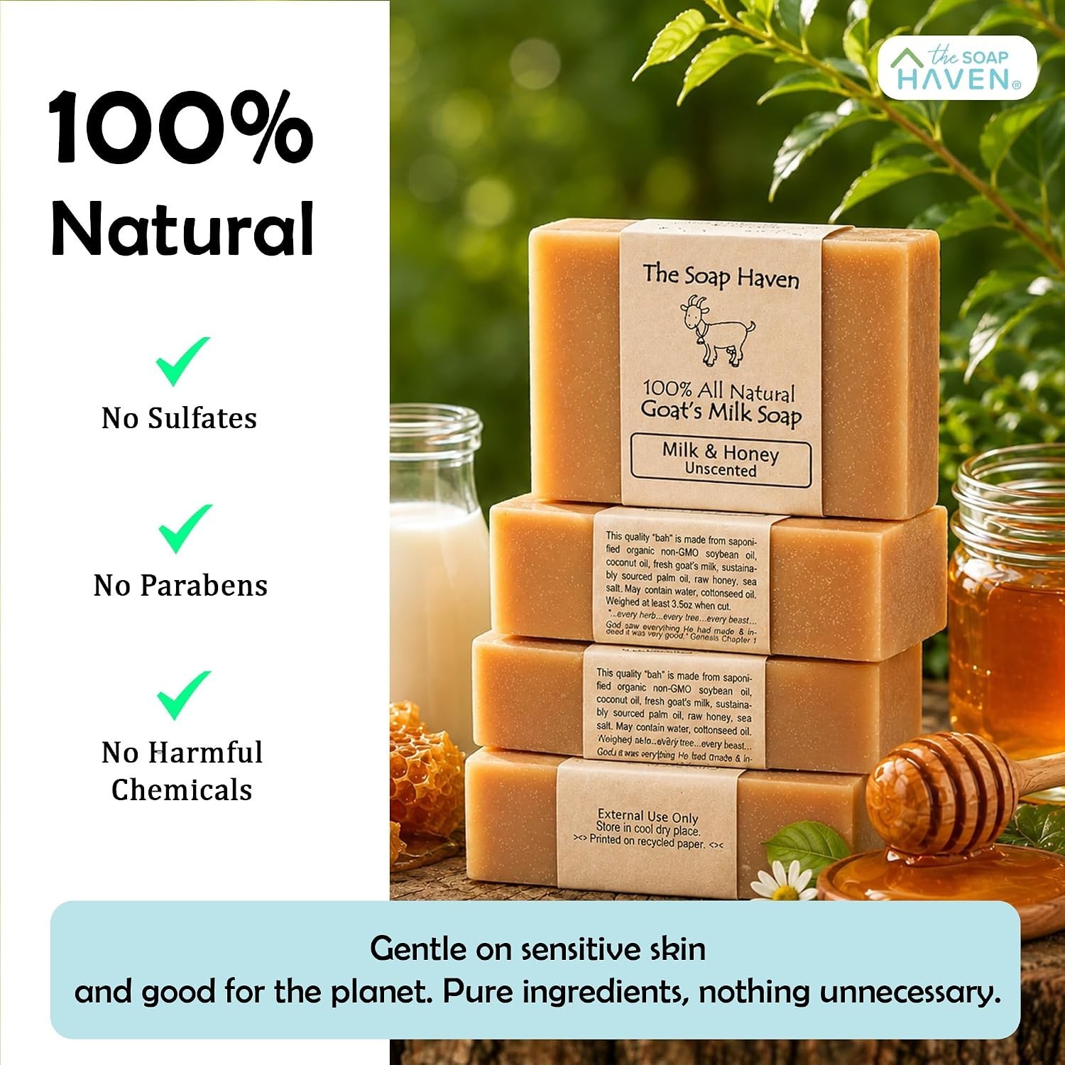 4 Goat Milk Soap Bars with Honey – Hand. All Natural Soap, Unscented, Fragran…