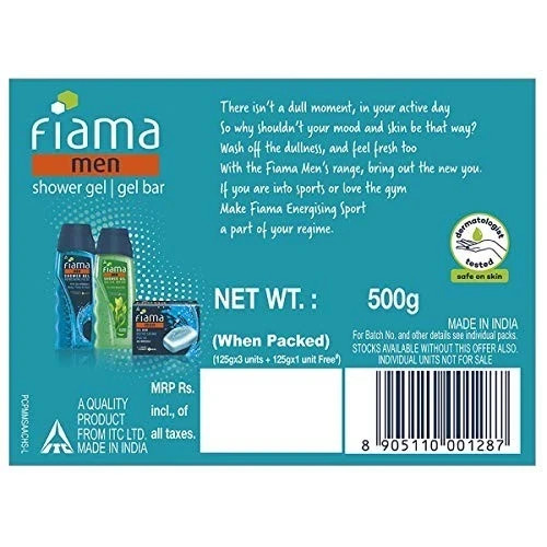 Fiama Men Sport Gel Bar 4x125g Ginseng Lemongrass Moisturizing Soap