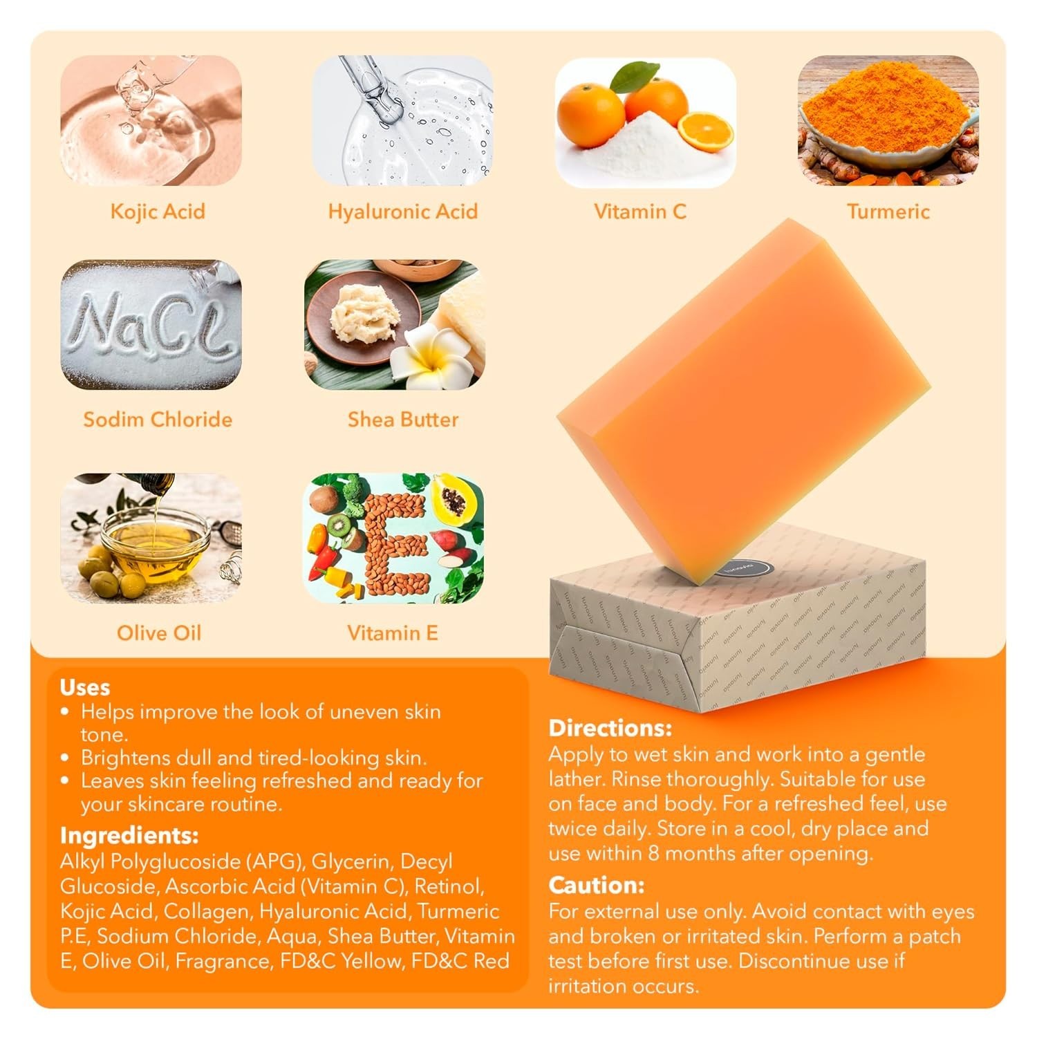 lunavia Kojic Acid Dark Spot Remover Soap Bar with Vitamin C, Turmeric, Retin