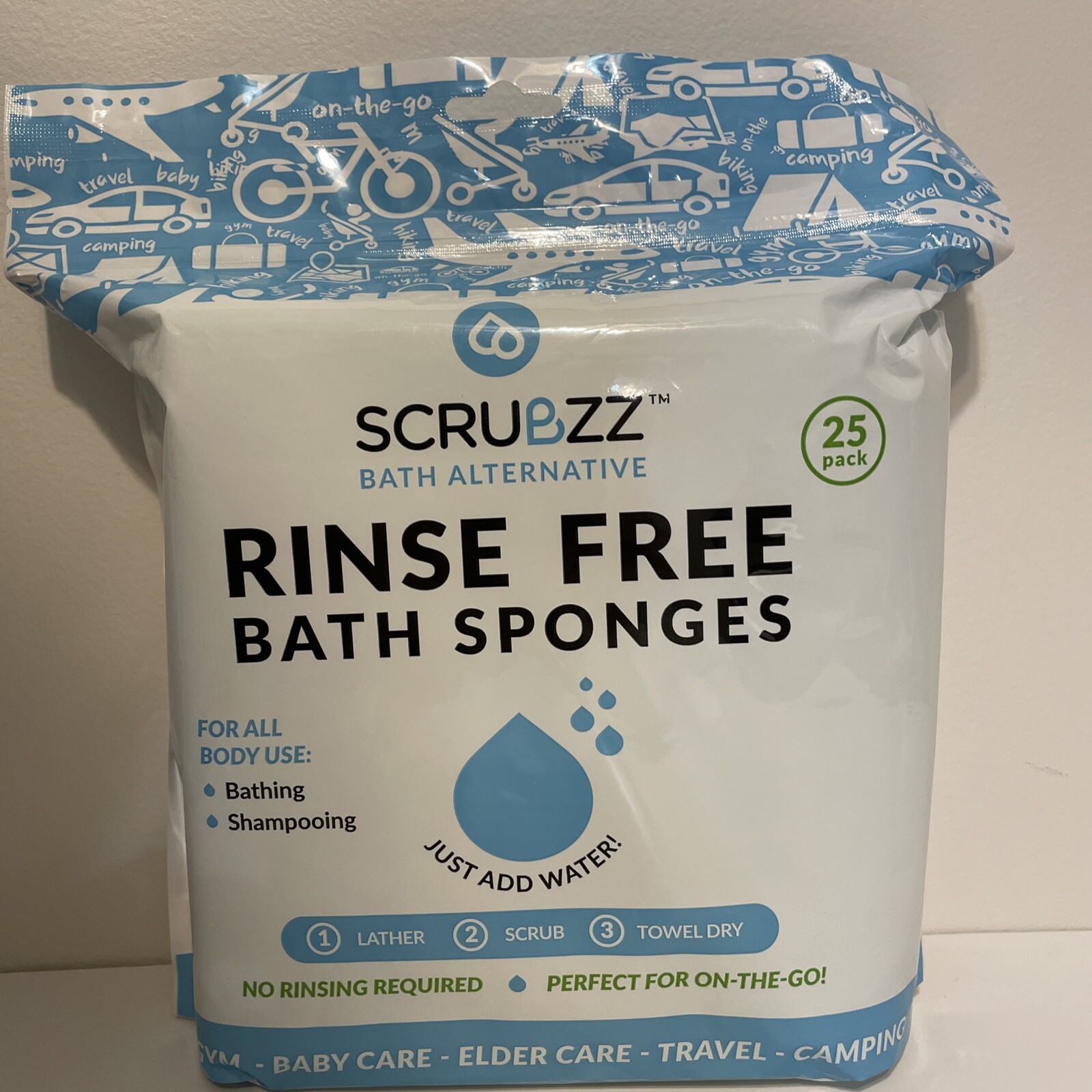 Scrubzz Disposable Rinse Free Bathing Wipes, All-in-1 Single Use Shower- 25 Pack