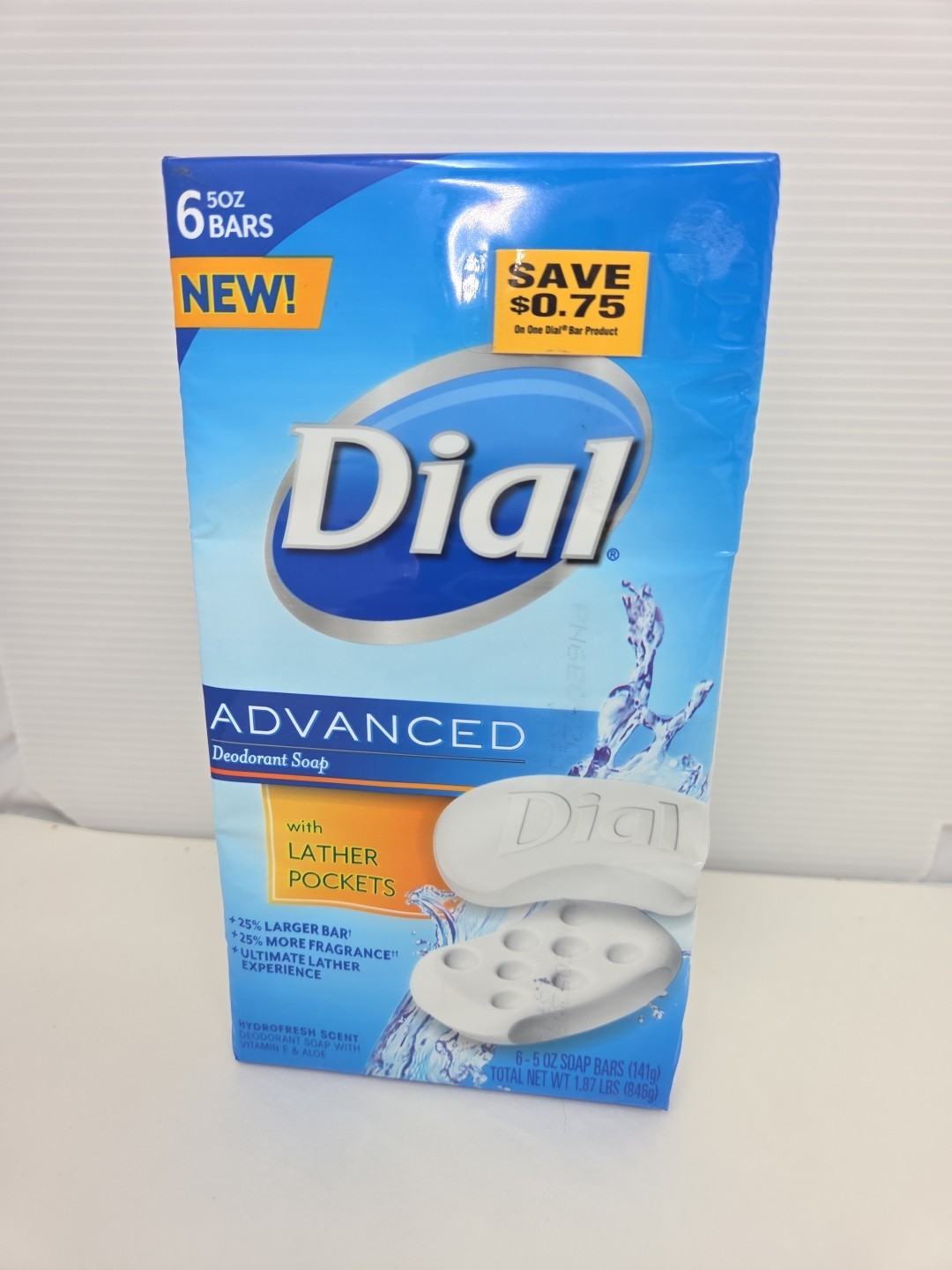 Dial Advanced Deodorant Soap 6 Bars Hydrofresh Scent w/ Lather Pockets SEALED
