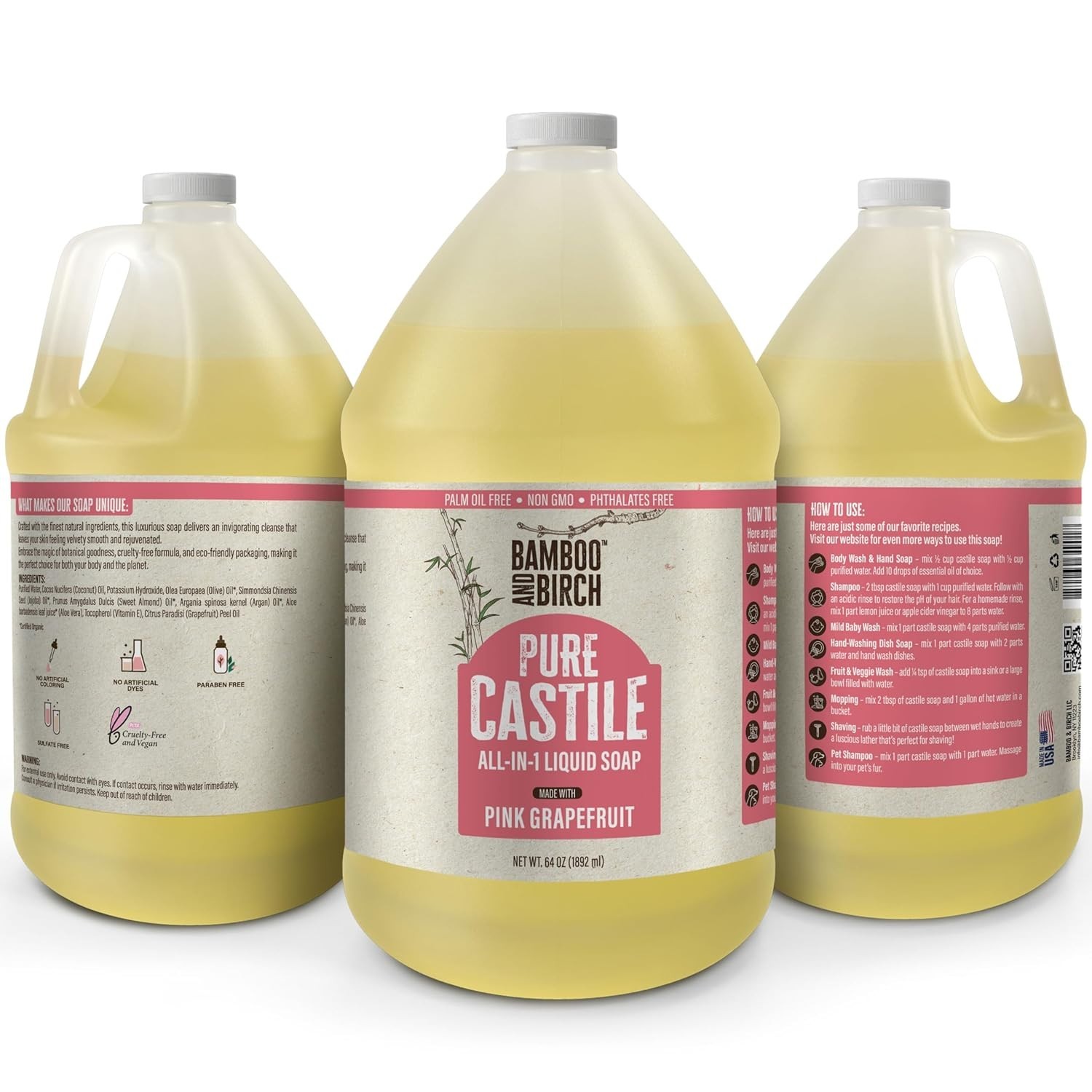 Pure Castile Soap Liquid, Certified Palm Oil Free Natural Soap, Citrus Grapef…