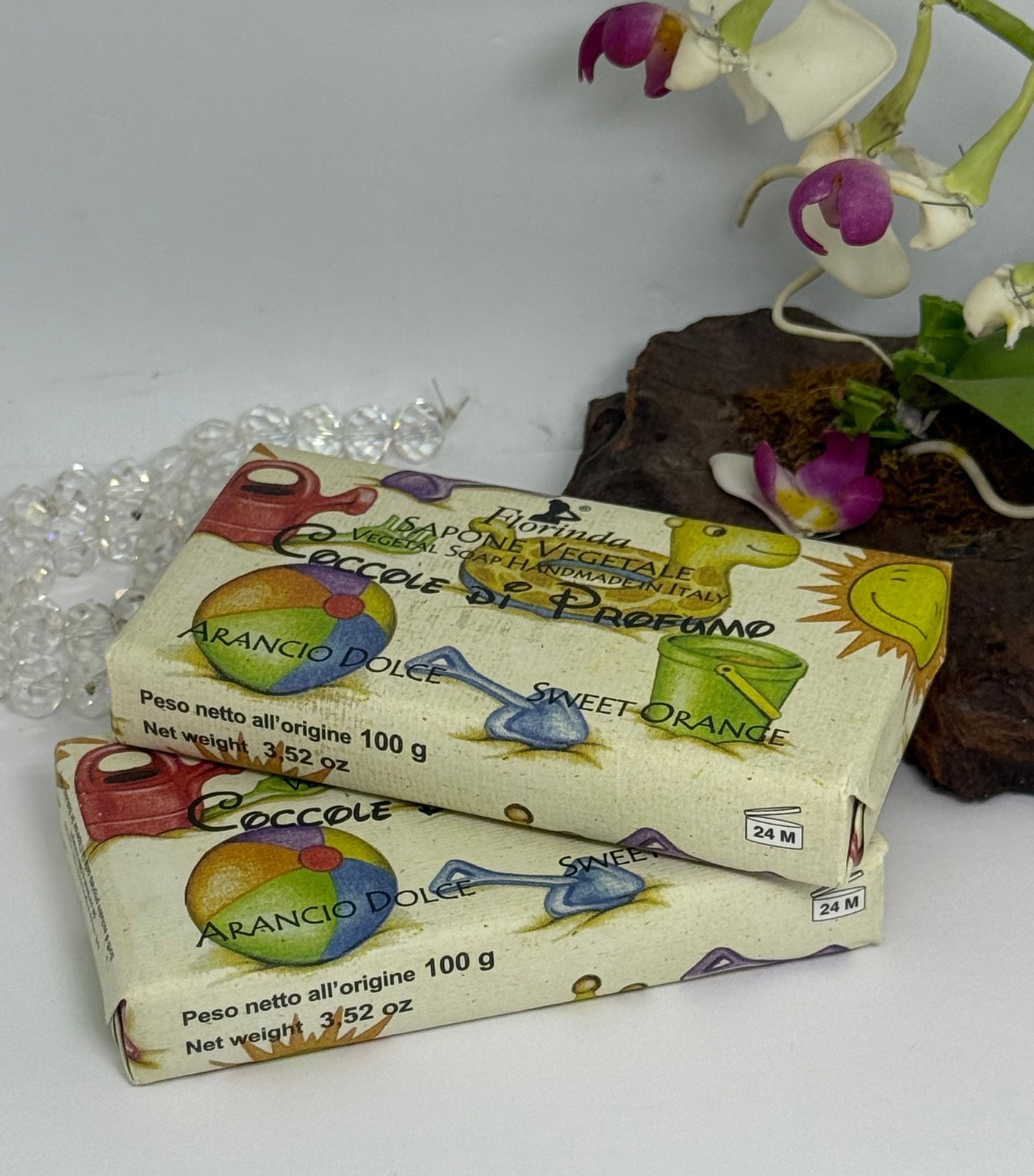 2x Florinda Coccole Di Profumo Sweet Orange Perfumed Vegetal Bath Soap – 3.52 oz