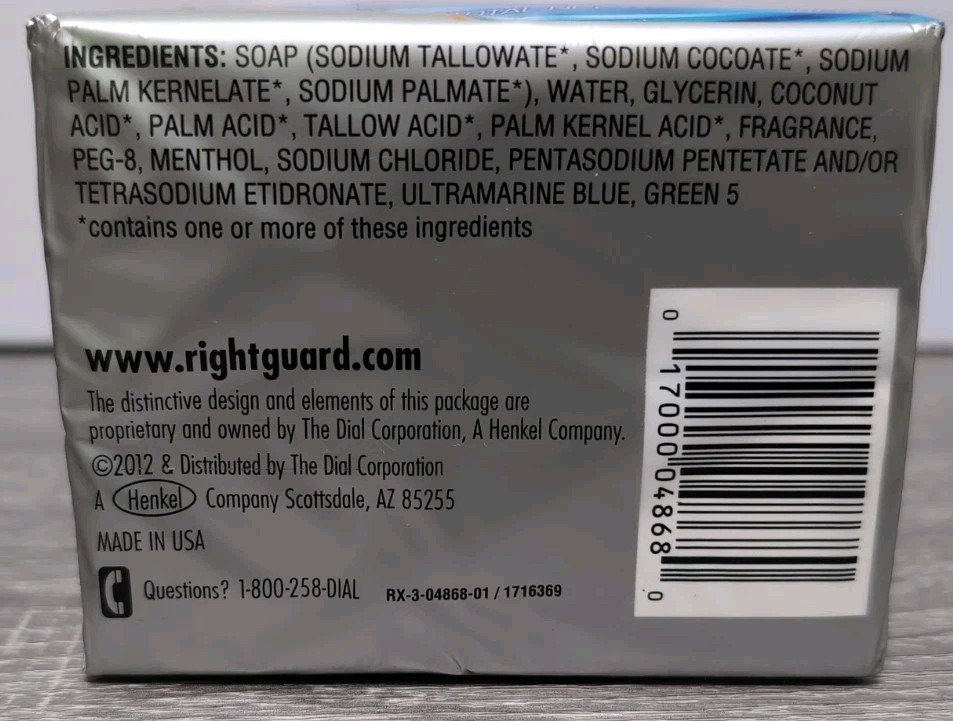 Right Guard Total Defense 5 Cooling Blue 6 Pack 5 In 1 Deoderizing Bar Soap 2012