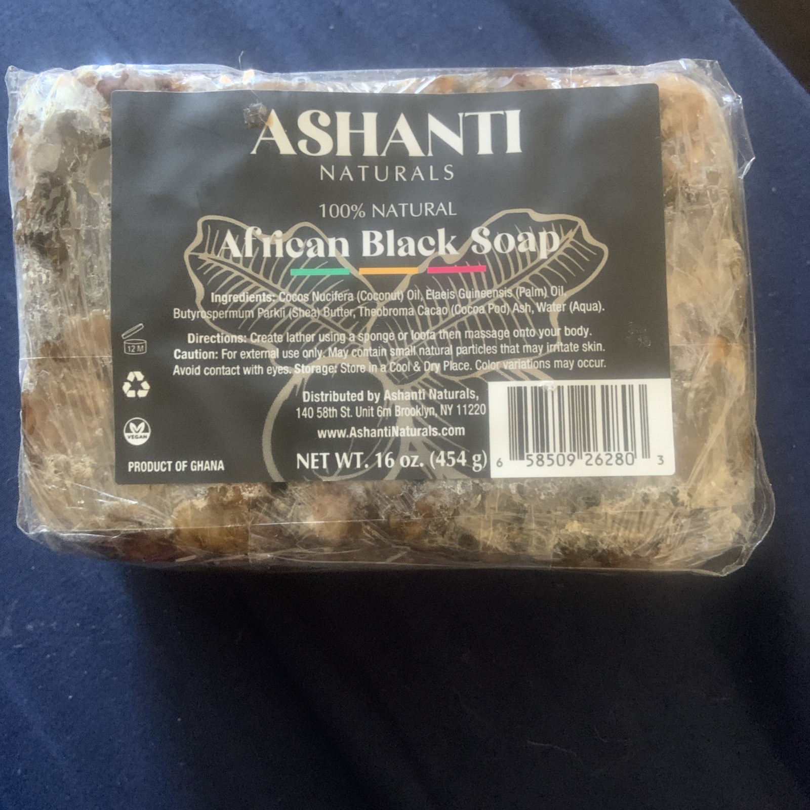 (1) Ashanti Naturals African Black Soap Bar 16 oz – 100% Natural – Vegan – Ghana