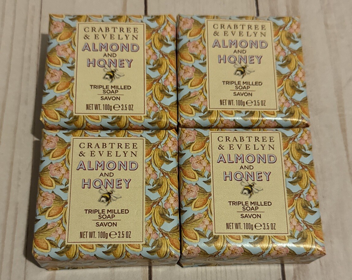 Crabtree & Evelyn Almond And Honey Scented Soap Bars 3.5 oz Each Set of 4 New