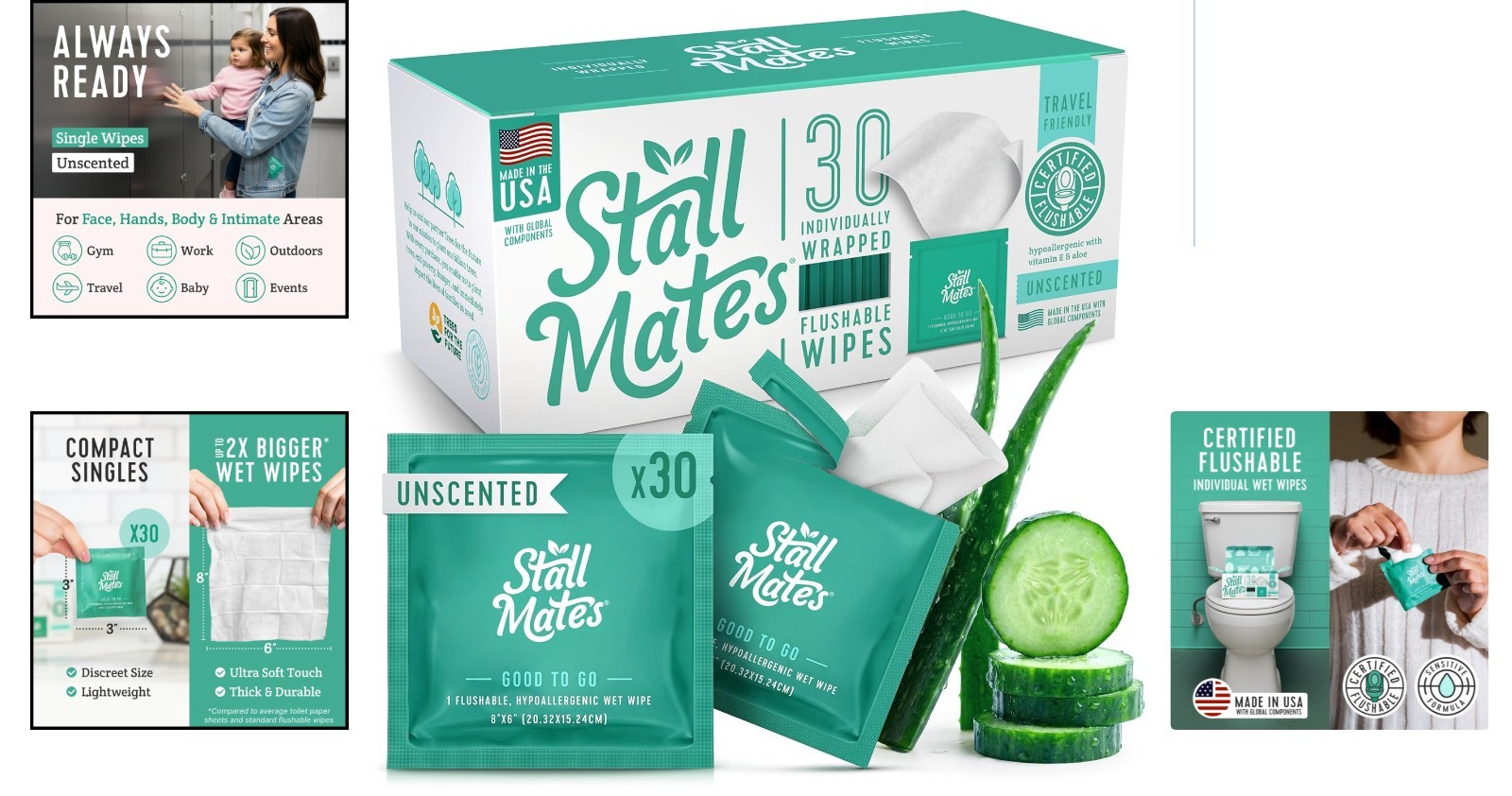 Refresh Anytime with Unscented Flushable Wipes – 30 Singles for Sensitive Skin