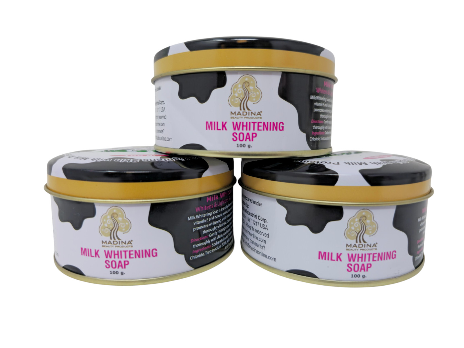 Lot of 3 Madina Moisturizing Milk Soap Canisters w/ Vitamin E 100g