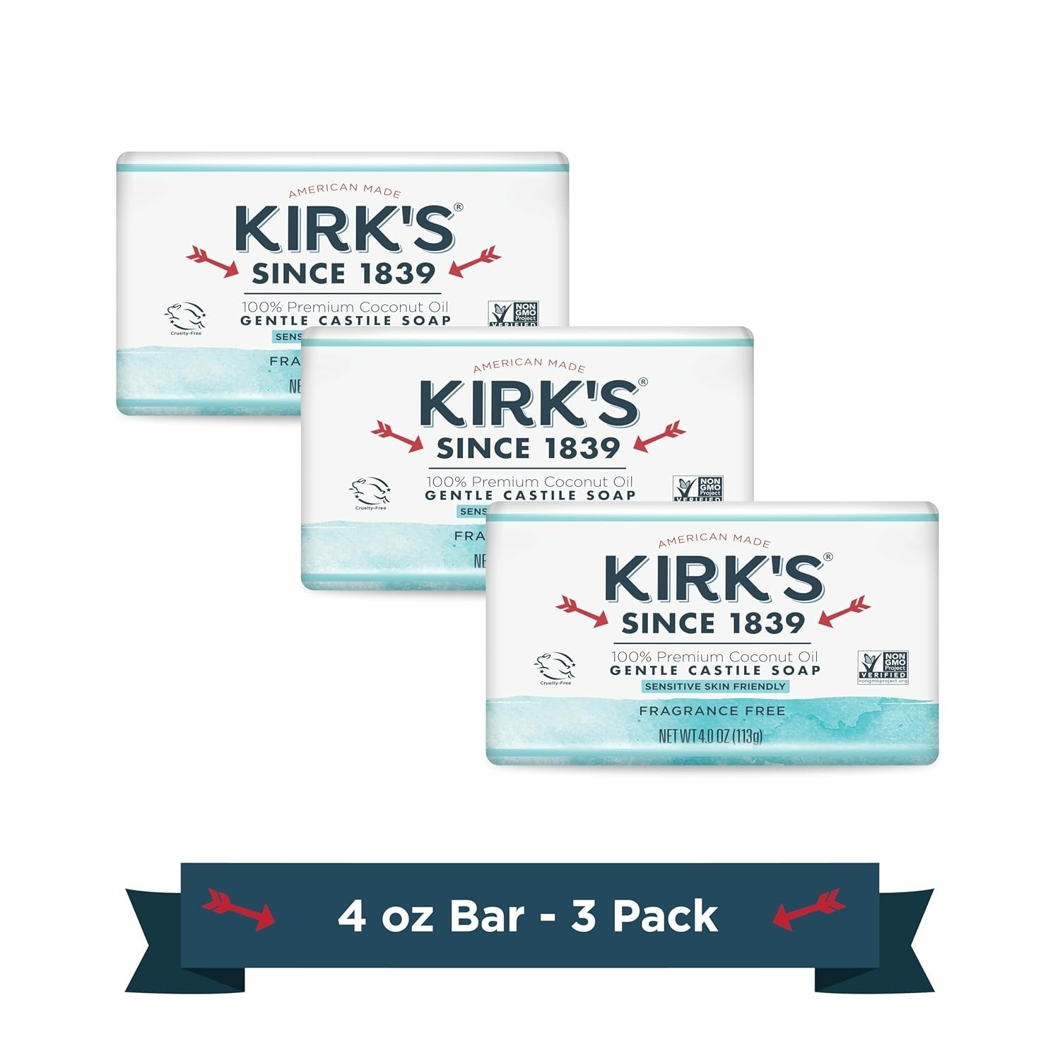 Fragrance Free Castile Bar Soap Pack of 3