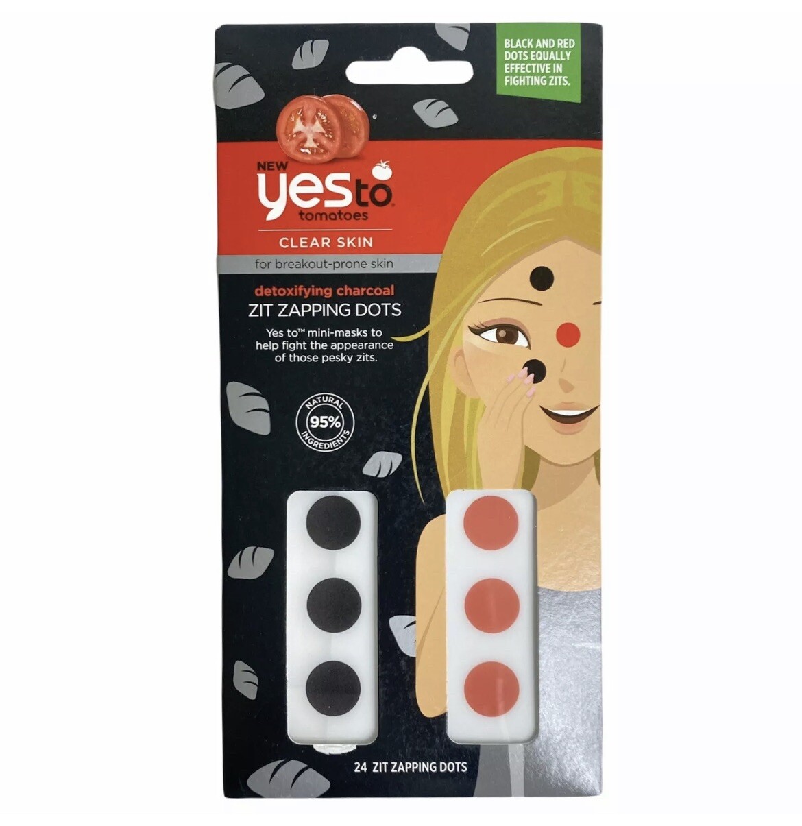 Yes To Tomatoes Detoxifying Charcoal Zit Zapping Dots, Red, 24 ea (2 pack)