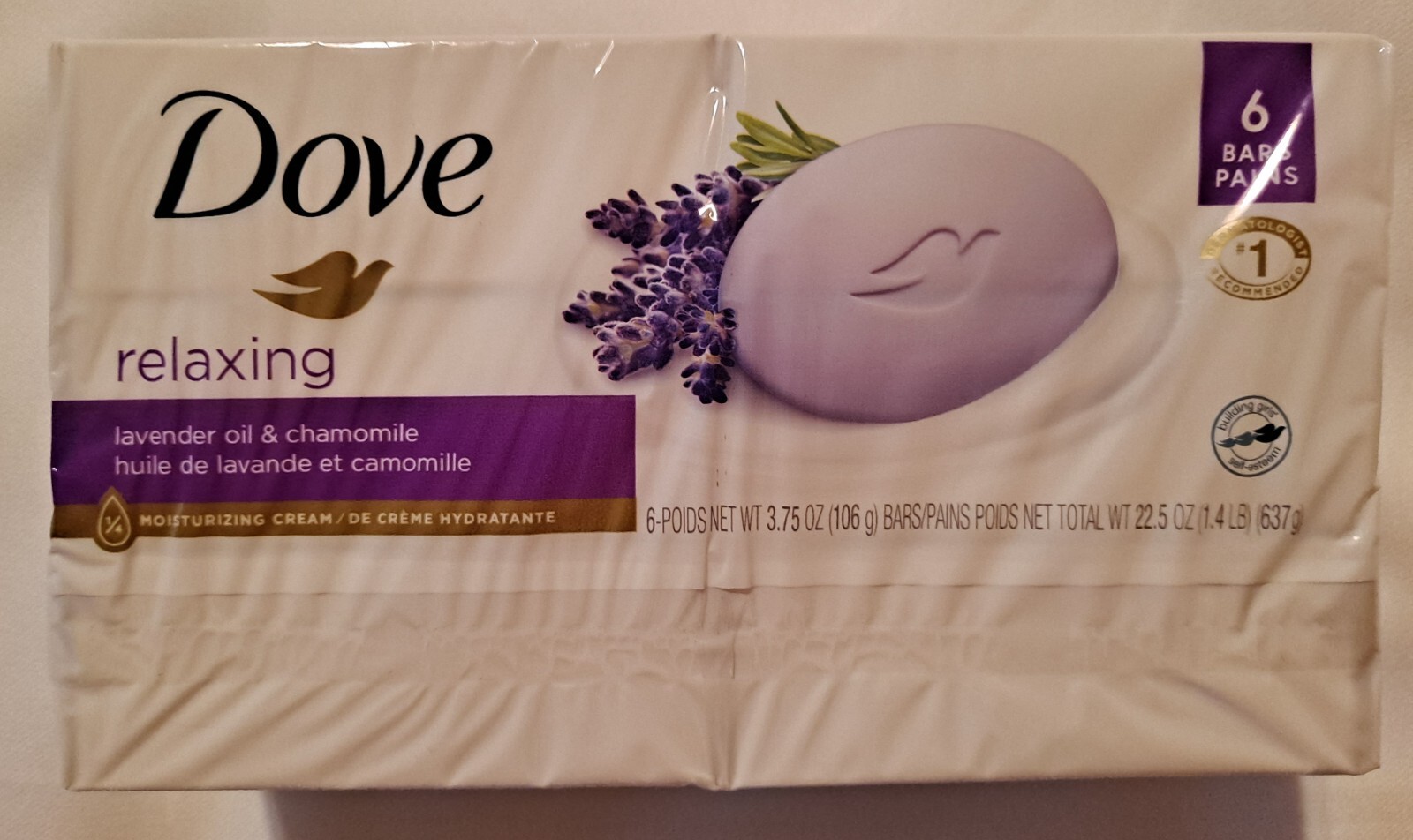 Dove RELAXING Lavender Oil & Chamomile Moisturizing Soap 6 BARS (Total 22.5 oz)
