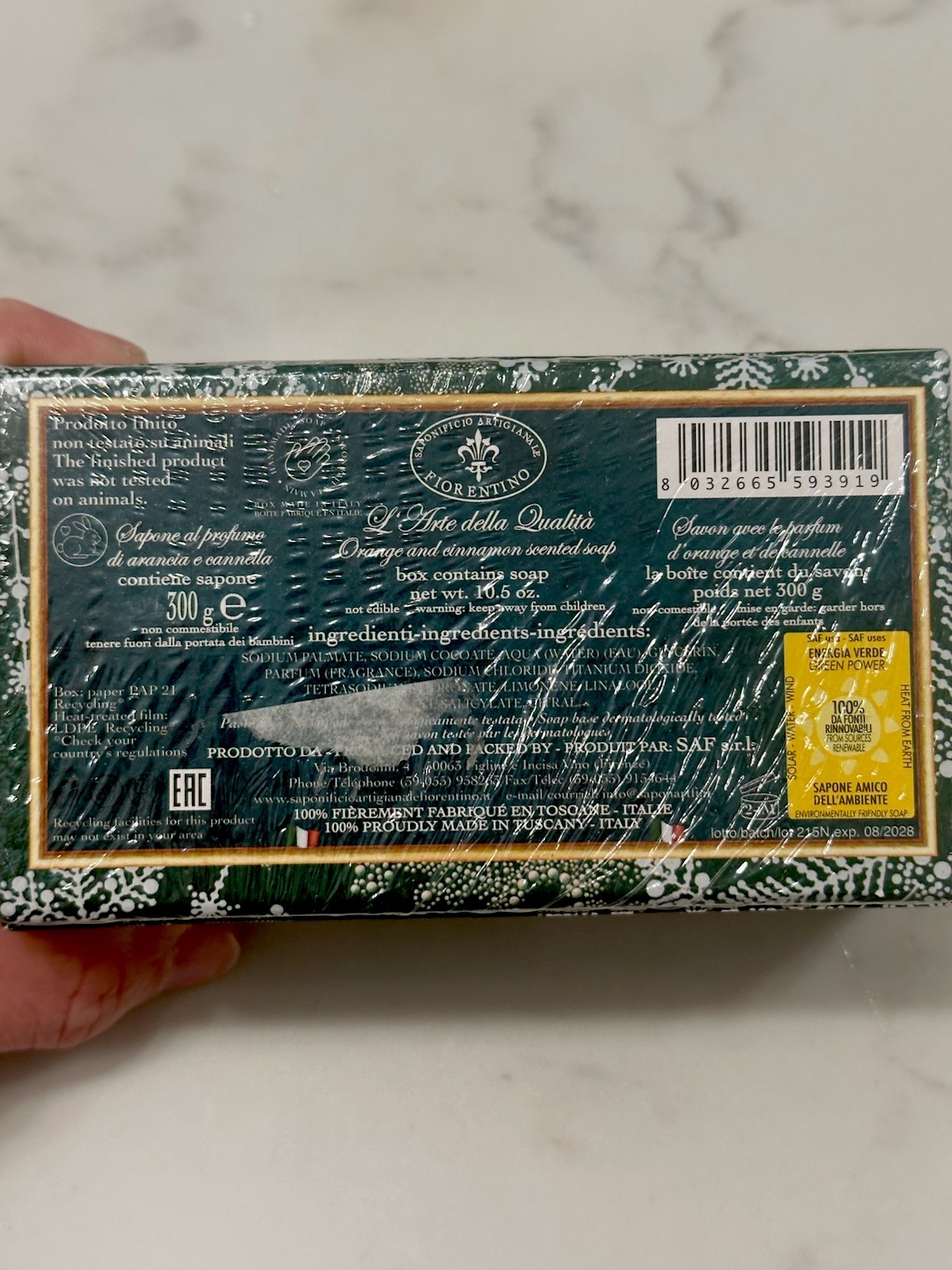 Saponificio Artigianale Fiorentino Orange Cinnamon Soap Made In Italy- 10.5oz