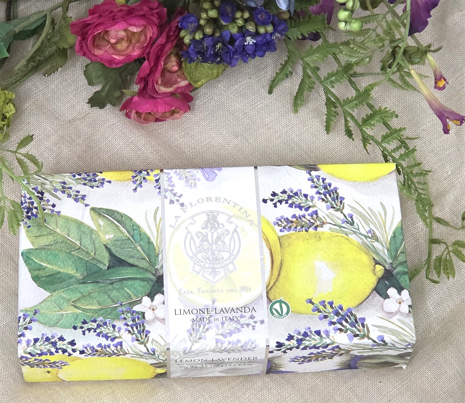 Victorian Trading La Florentina Lemon Lavender Limone-Lavande Soap 3 5oz Bars 2C