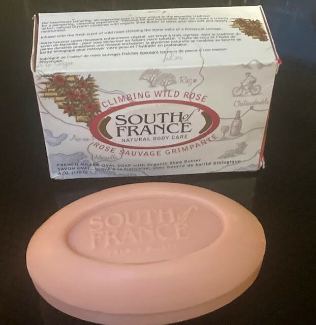 2 bars of rose-scented handmade soap, one from South of France, one from Tuscany