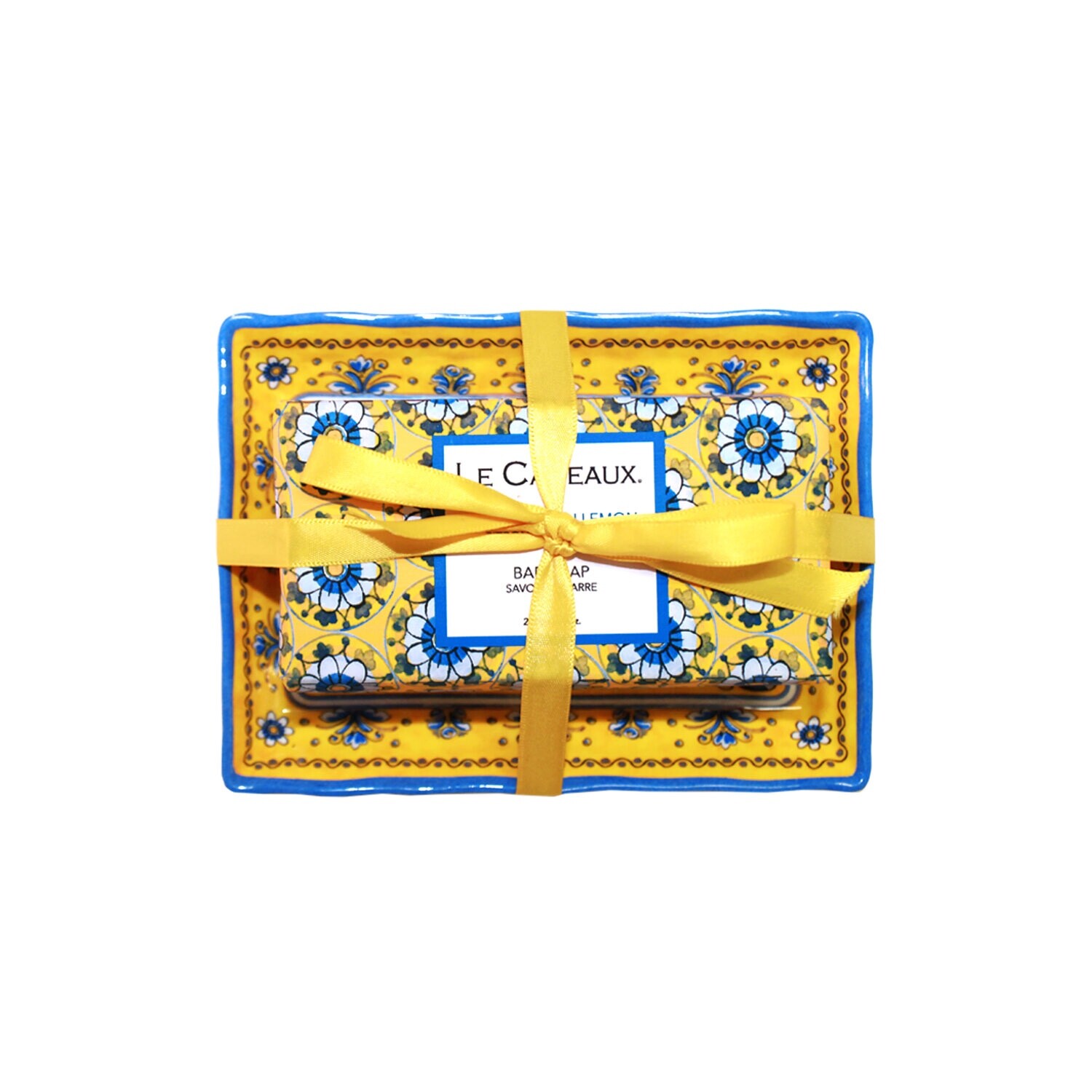 Fresh Sicilian Lemon Fragrance Bar Soap on Matching Melamine Soap Dish Gift Set