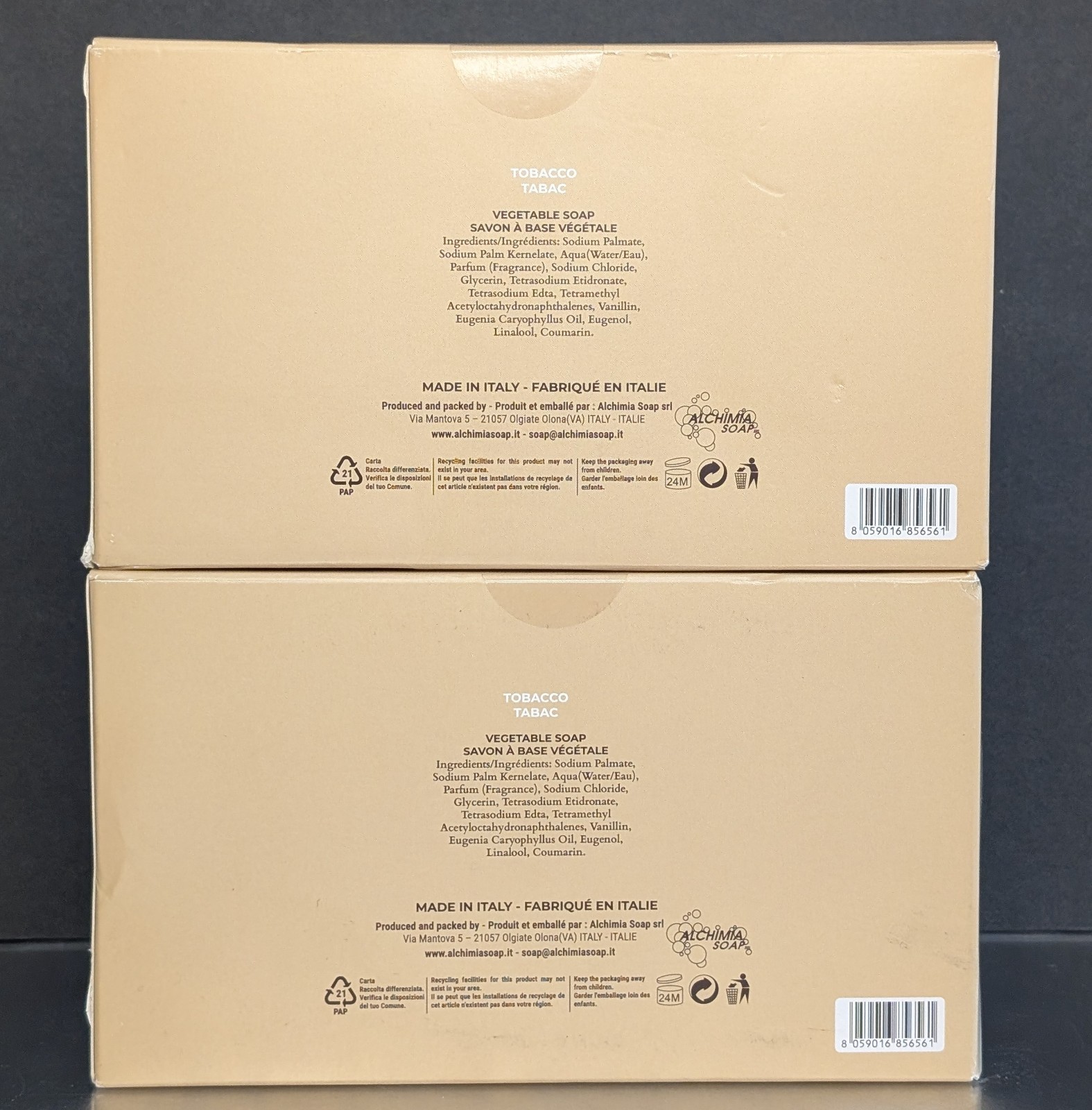 TOBACCO by ALCHIMIA FINE VEGETABLE SOAP 5.3oz NIB (2) 3 PACKS TOTAL OF 6 BARS