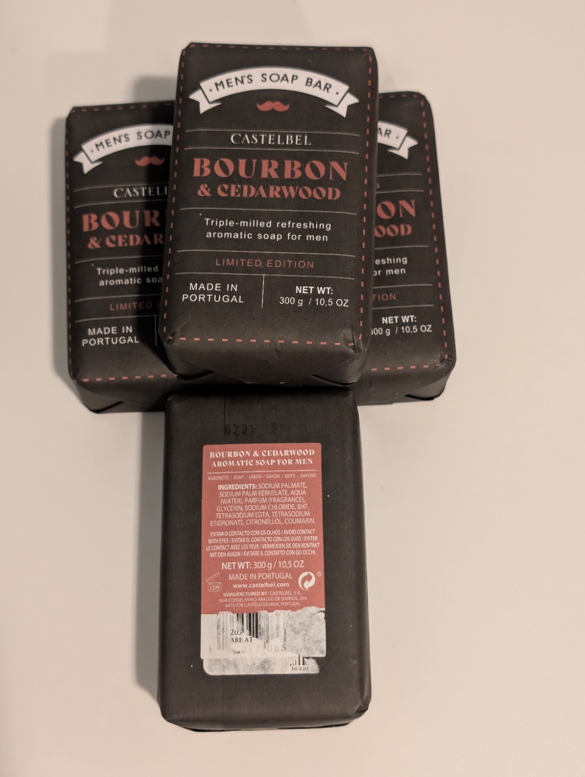 4 Castelbel BOURBON CEDARWOOD Limited Edition Triple Milled Bar Soap 10.5oz Men