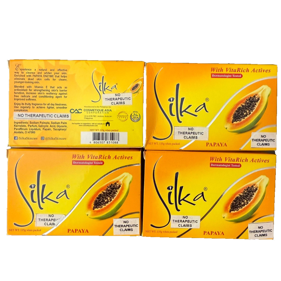 SILKA Whitening Herbal Papaya Soap with VitaRich Actives 135g(LOT OF 4)FREE SHIP