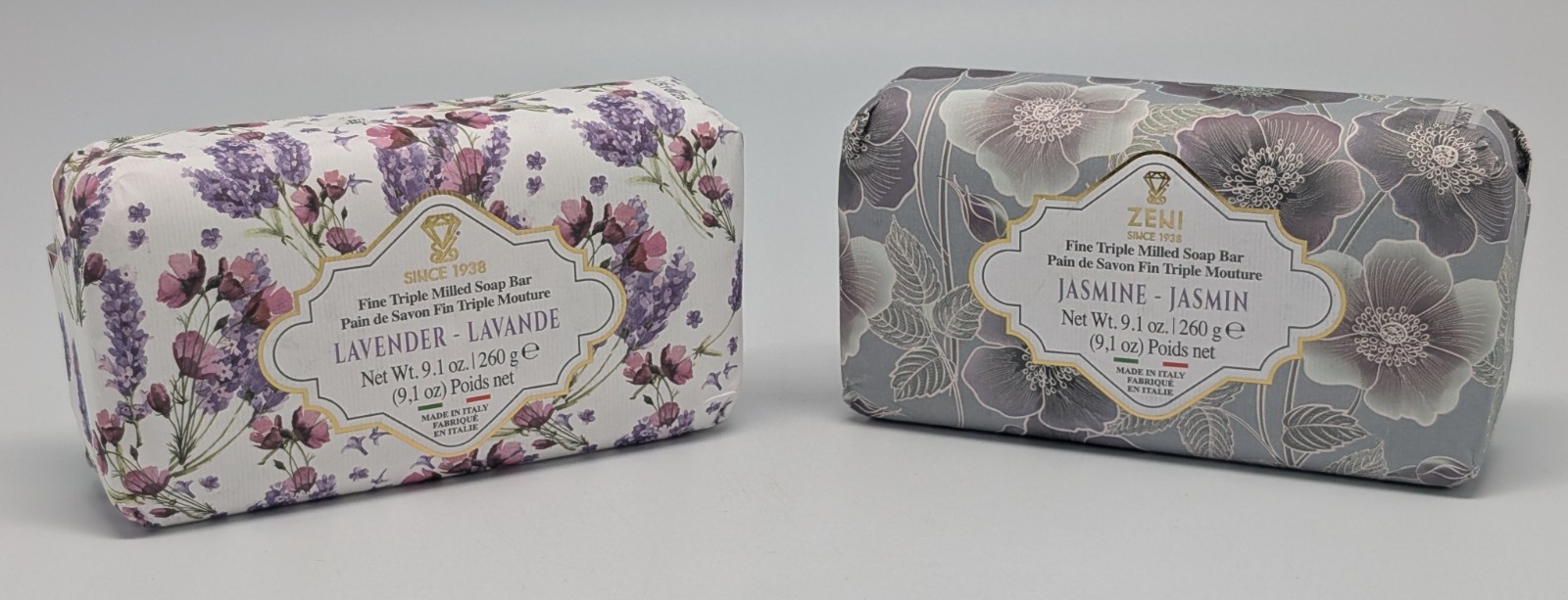 2 pcs ZENI Fine Triple Milled ITALIAN Bar Soap Lavender & Jasmine – 9.1 oz each